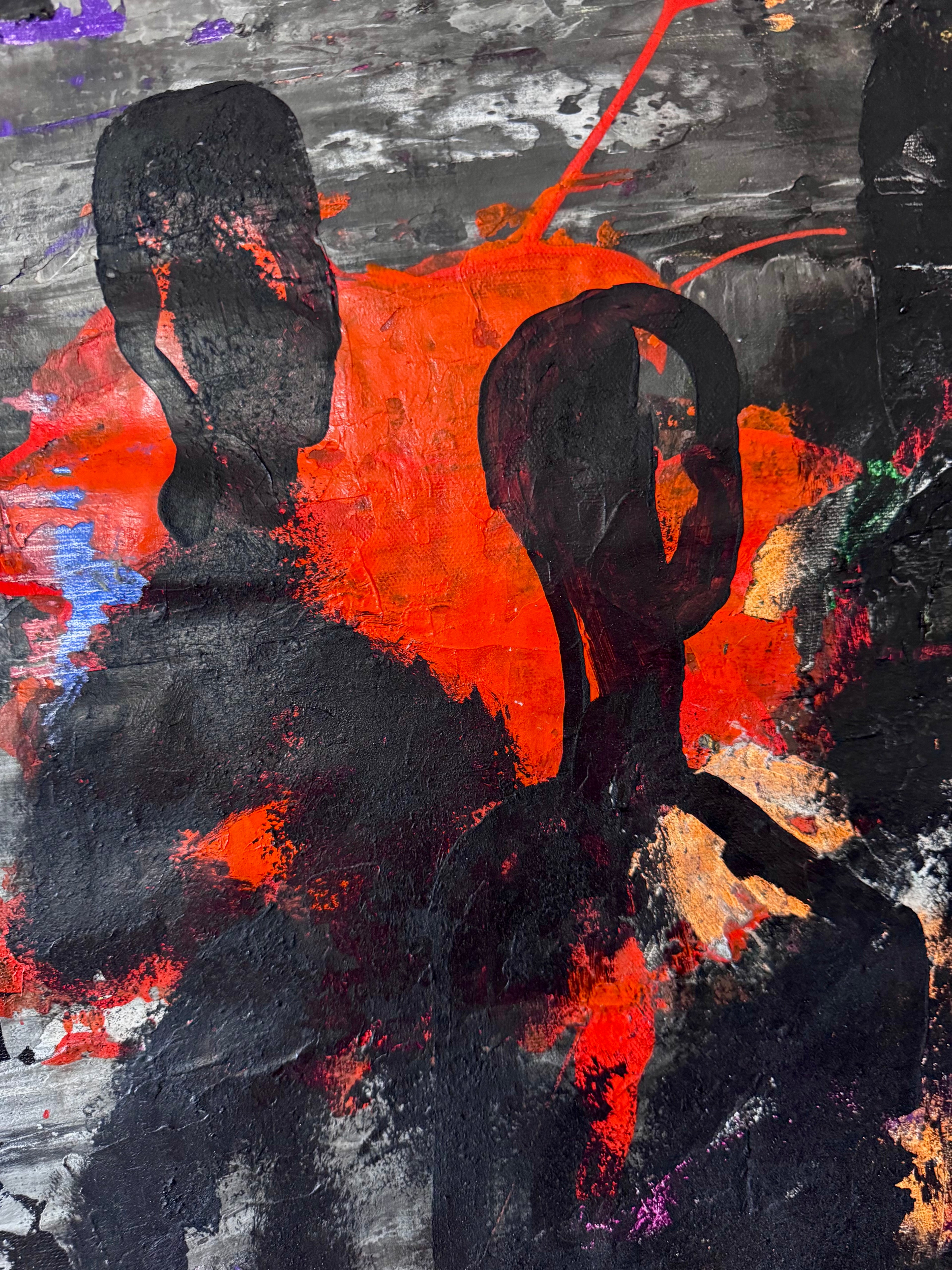 Neo Expressionist Canvas Art, Dark Silhouette Statement Painting, Textured Acrylic Wall Art