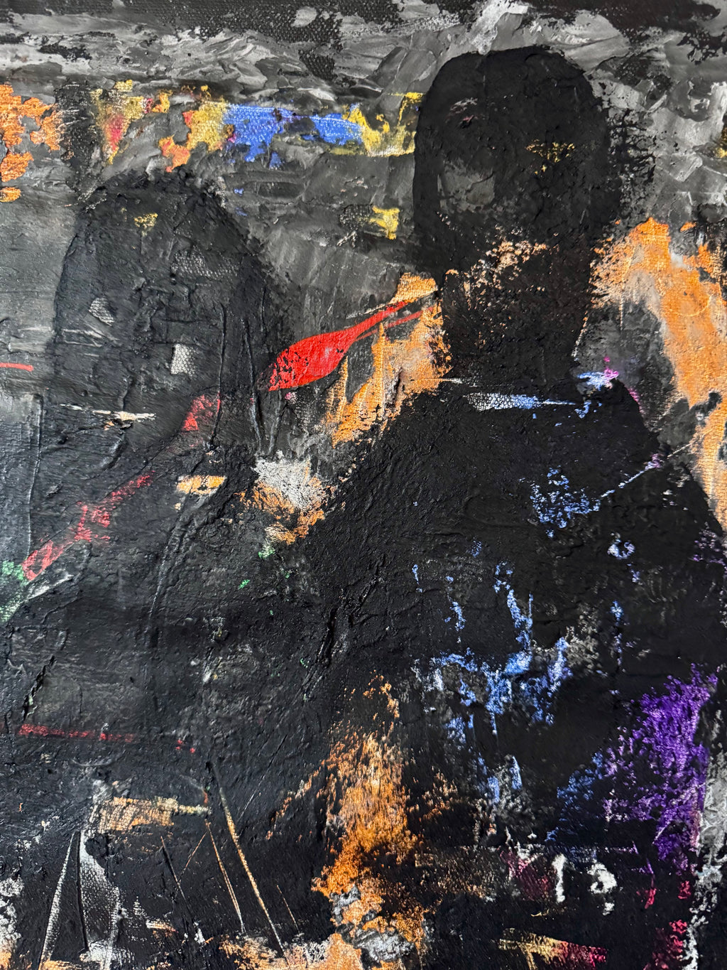 Neo Expressionist Canvas Art, Dark Silhouette Statement Painting, Textured Acrylic Wall Art