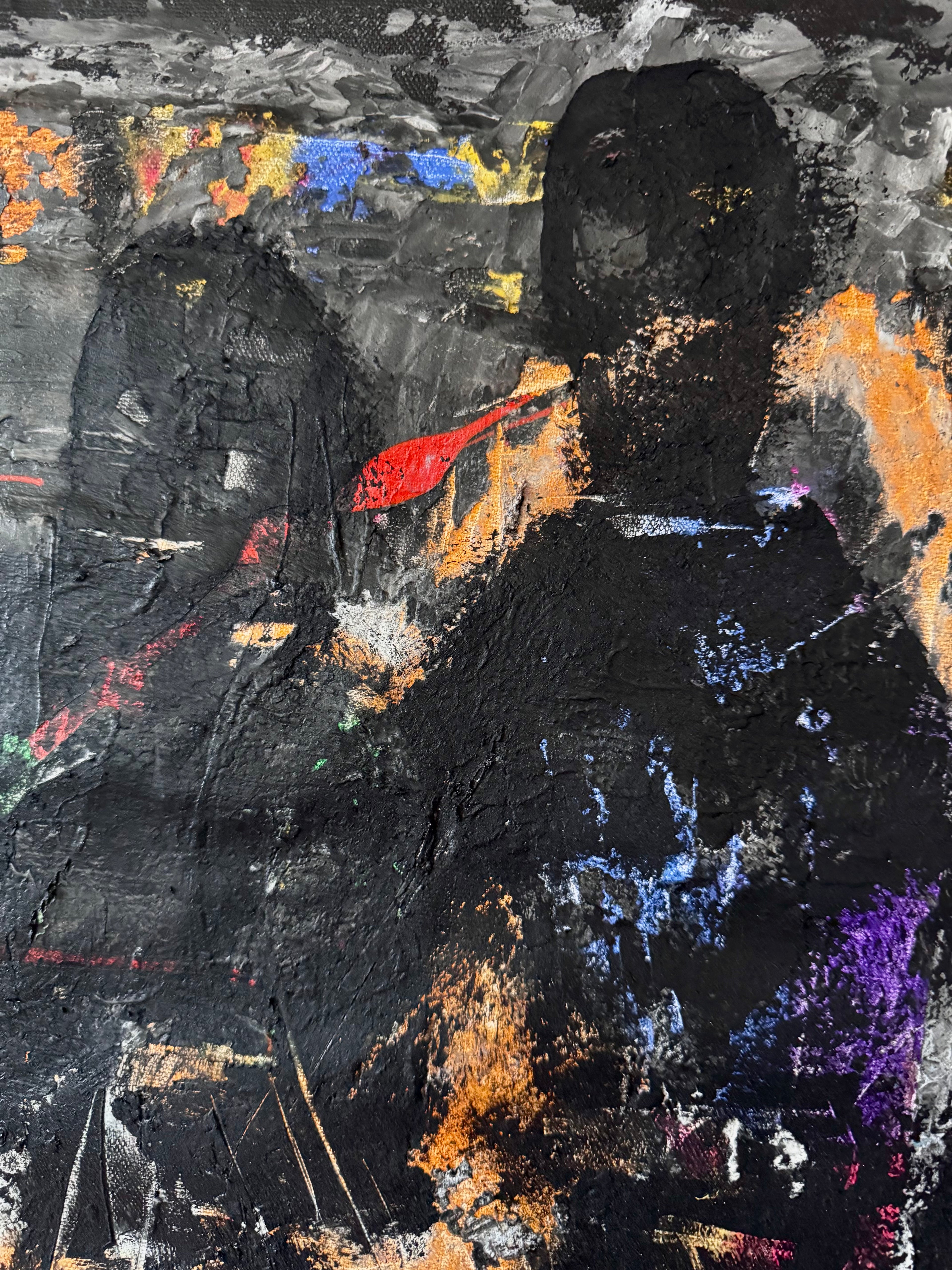 Neo Expressionist Canvas Art, Dark Silhouette Statement Painting, Textured Acrylic Wall Art