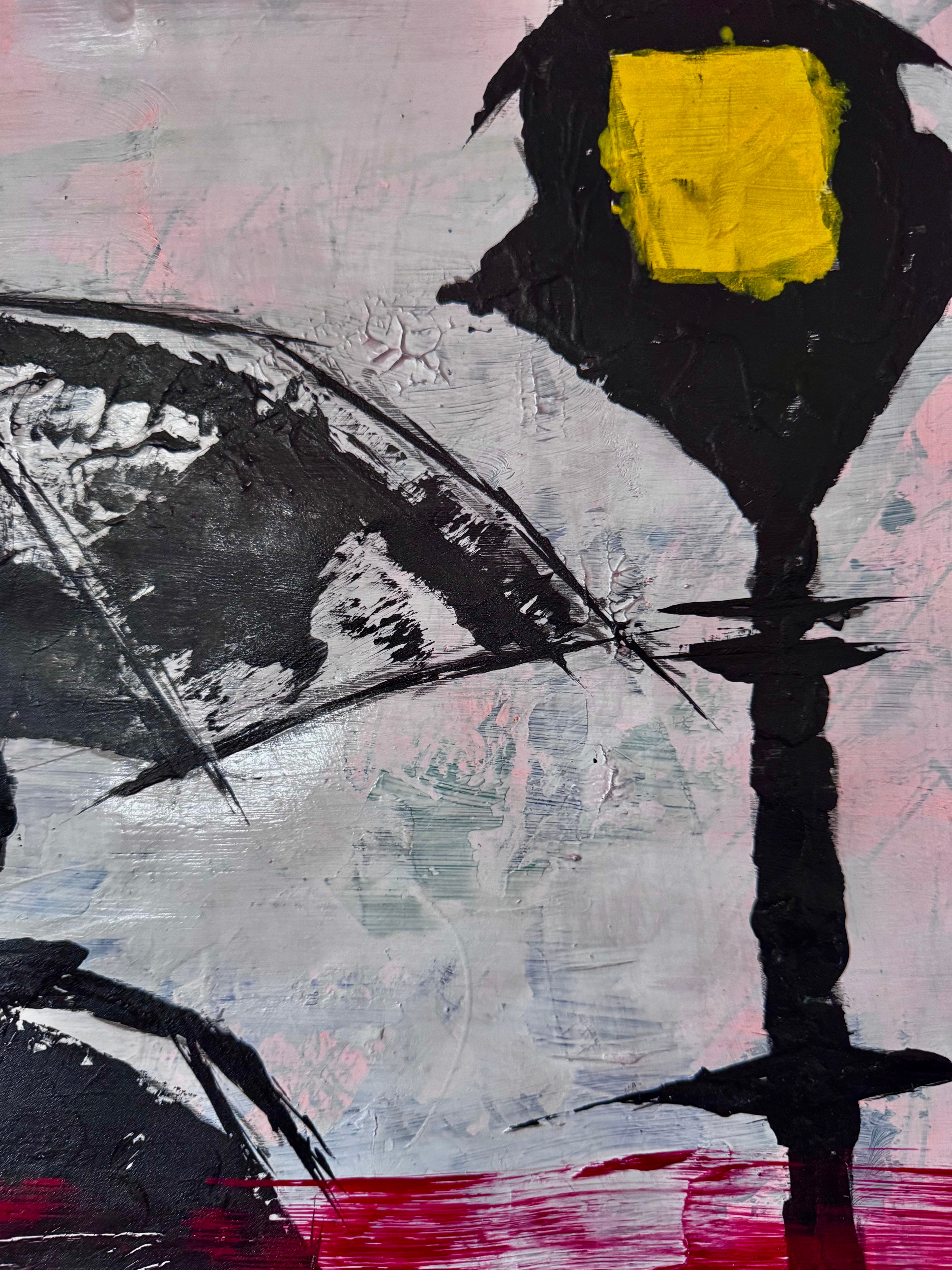 Neo Expressionist Figure Painting, Red Umbrella Silhouette, Textured Acrylic Wall Art (22x28)