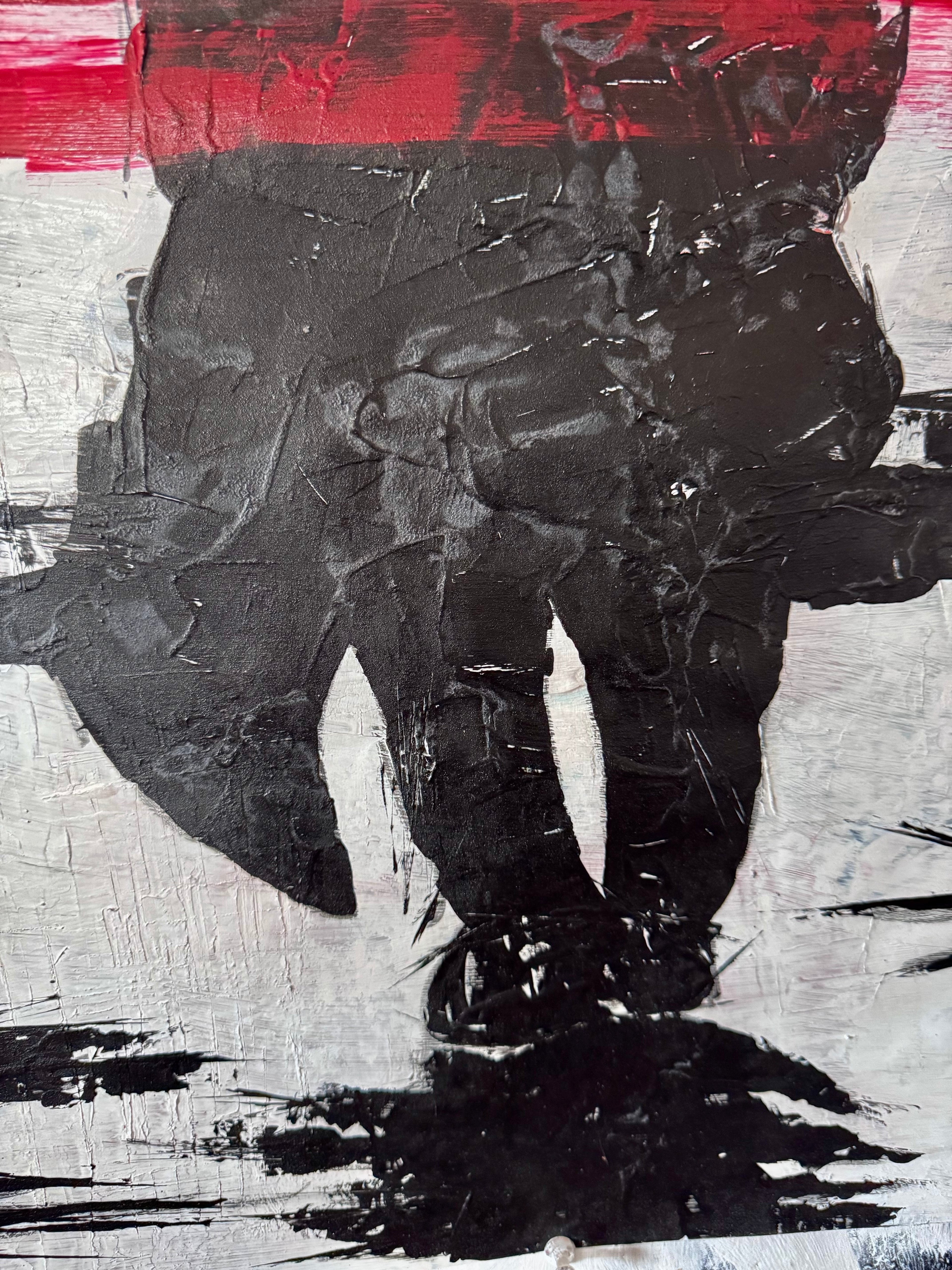 Neo Expressionist Figure Painting, Red Umbrella Silhouette, Textured Acrylic Wall Art (22x28)