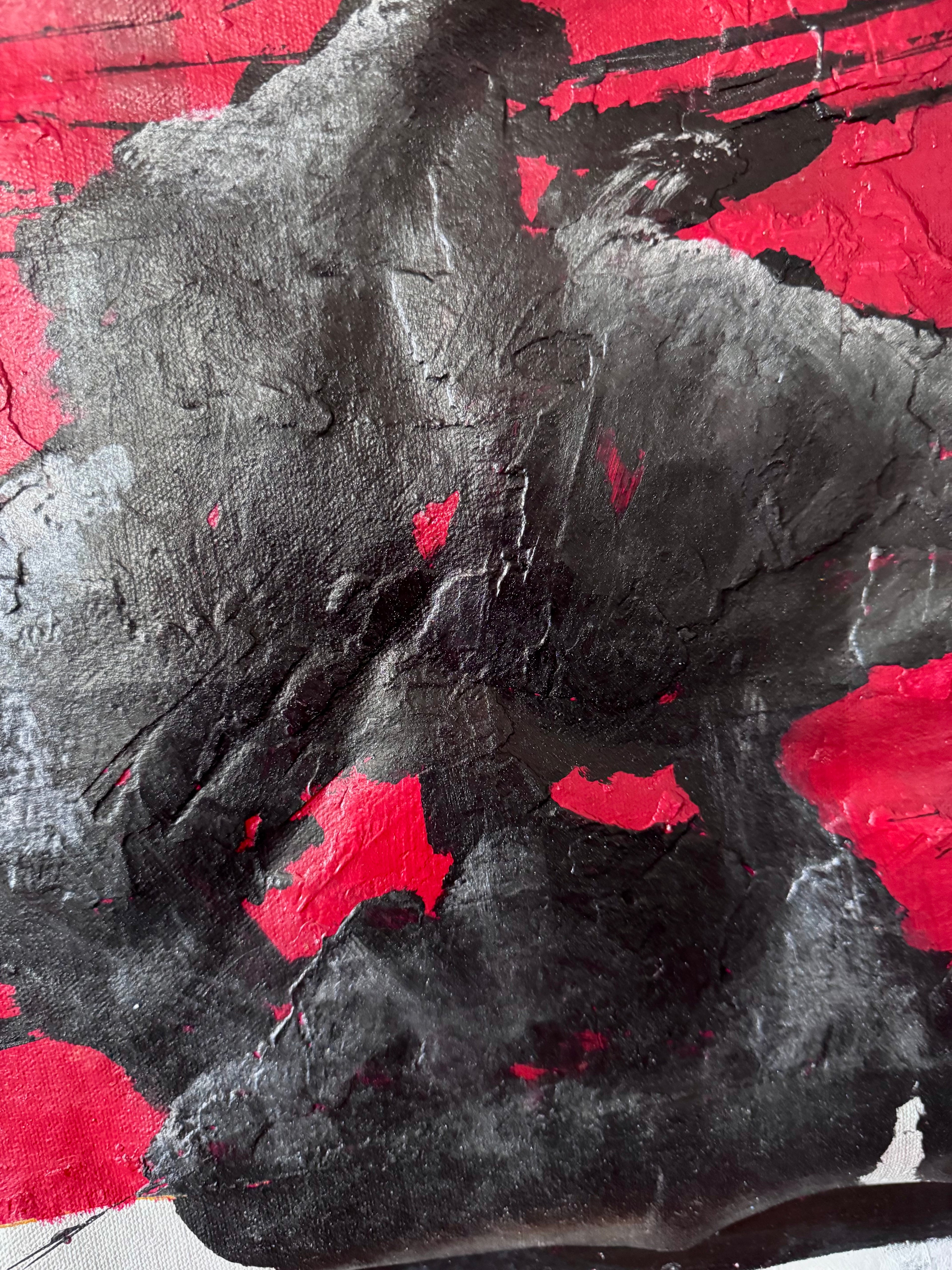 Neo Expressionist Red Canvas Art, Dark Figurative Painting, Textured Acrylic Wall Decor, Modern Emotional Statement Piece