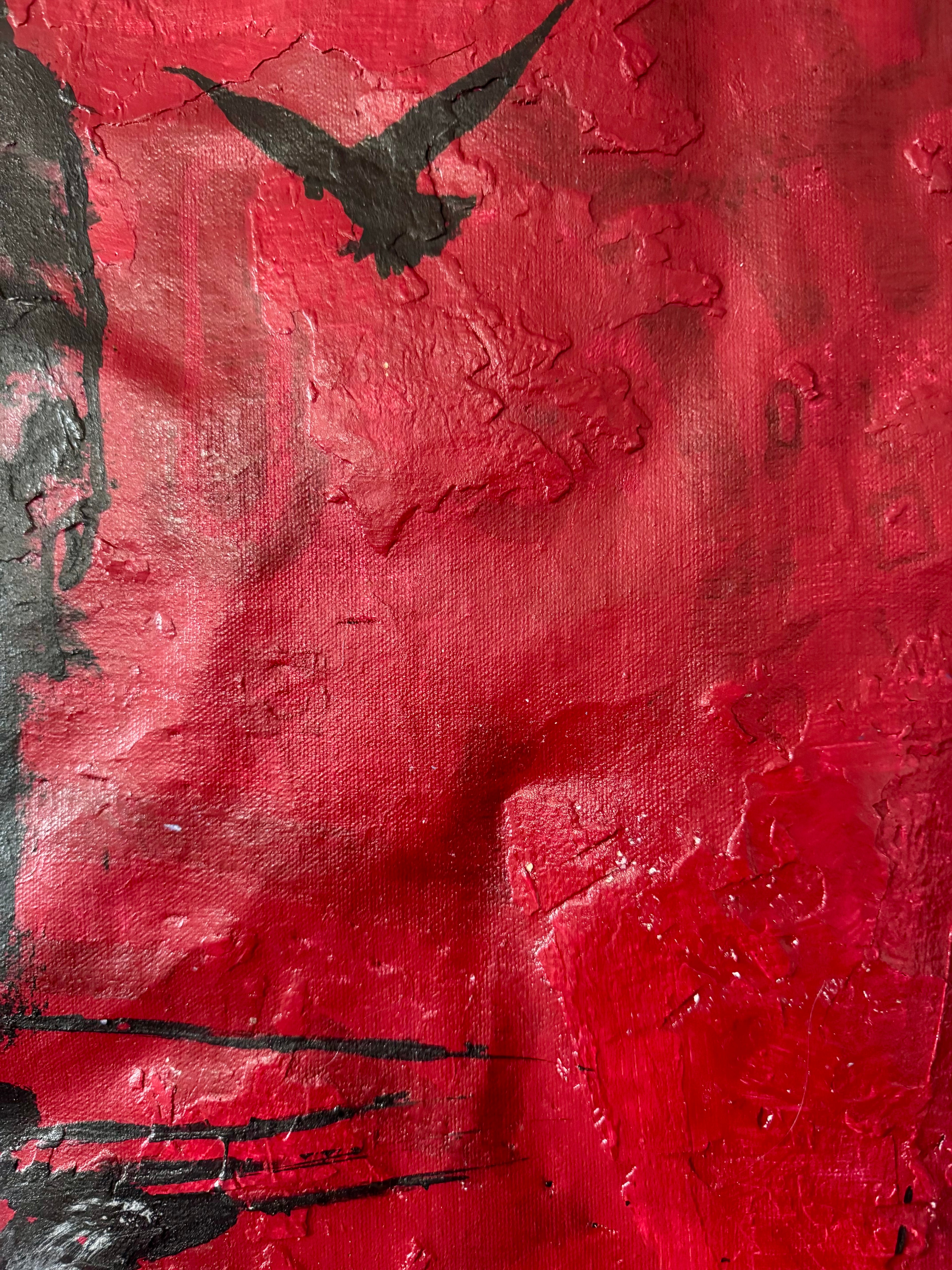 Neo Expressionist Red Canvas Art, Dark Figurative Painting, Textured Acrylic Wall Decor, Modern Emotional Statement Piece