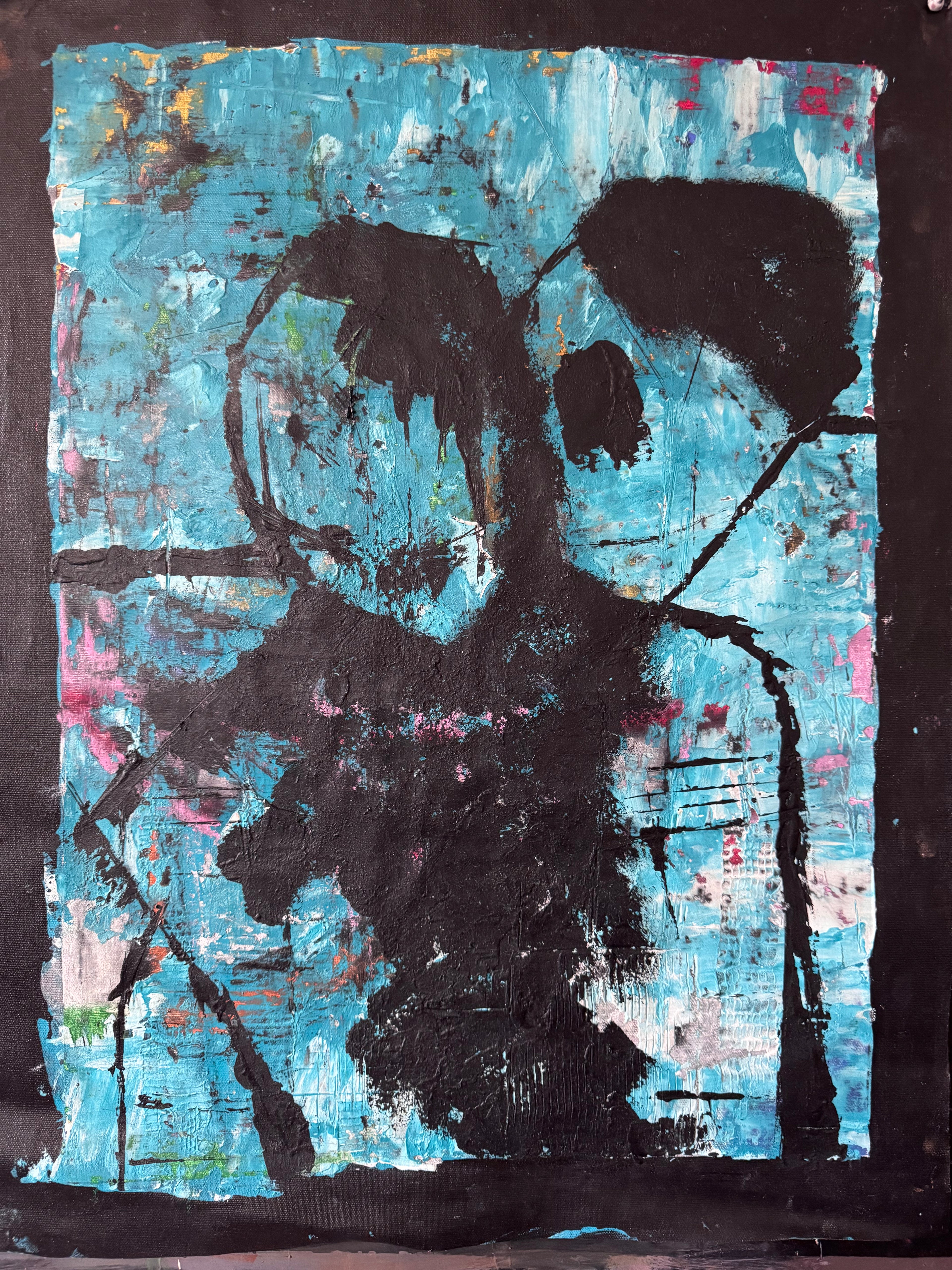 Neo-Expressionist Canvas Art 19x26 | Red Silhouette Abstract Painting, Textured Acrylic, Modern Statement Wall Decor