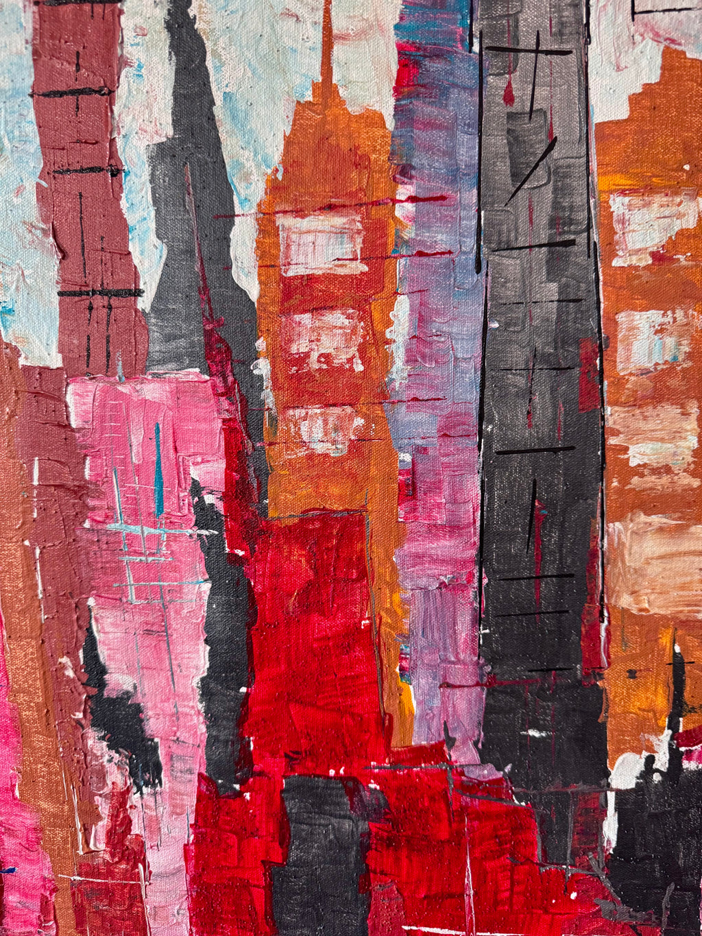 Abstract New York Cityscape Painting, Textured Acrylic Canvas Art (28x23 inch)