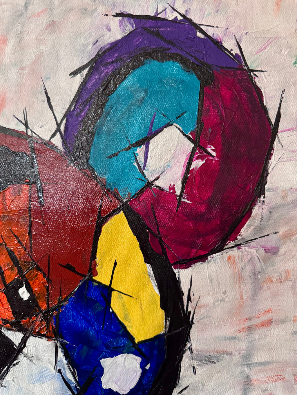 Experionis - Expressionist Abstract Teddy Bear Painting (24x36 inch)