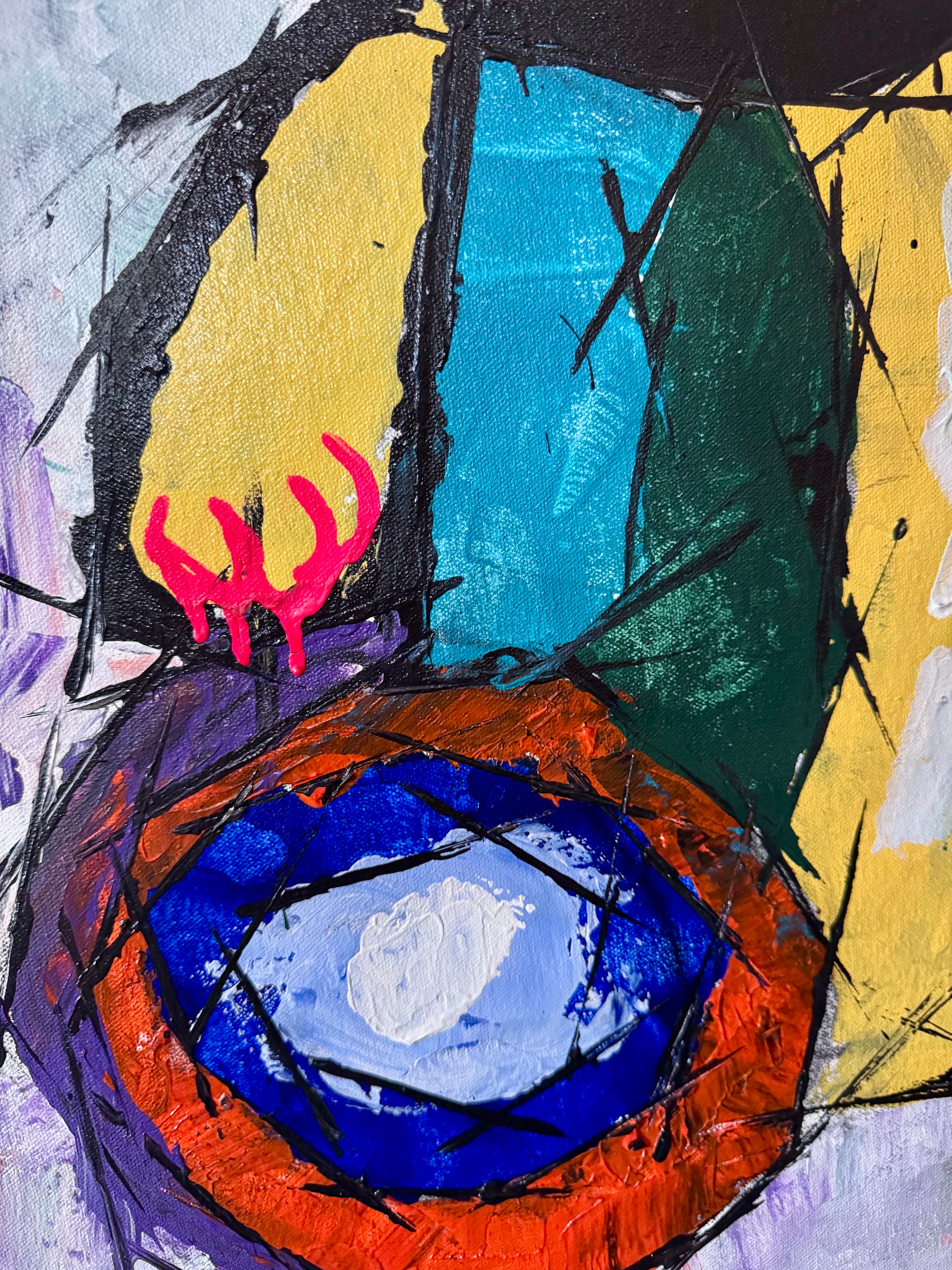 Experionis - Expressionist Abstract Teddy Bear Painting (24x36 inch)