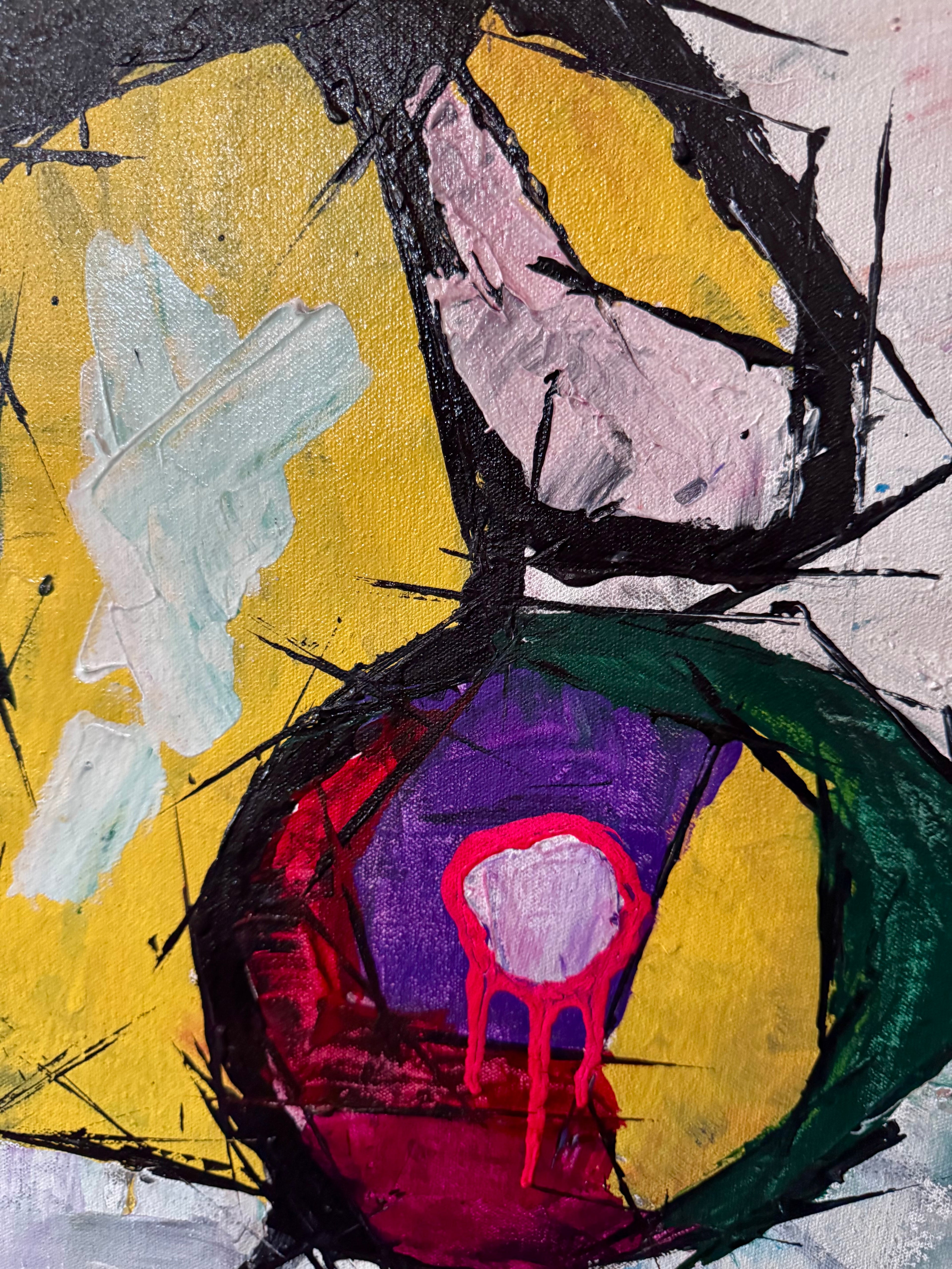 Experionis - Expressionist Abstract Teddy Bear Painting (24x36 inch)