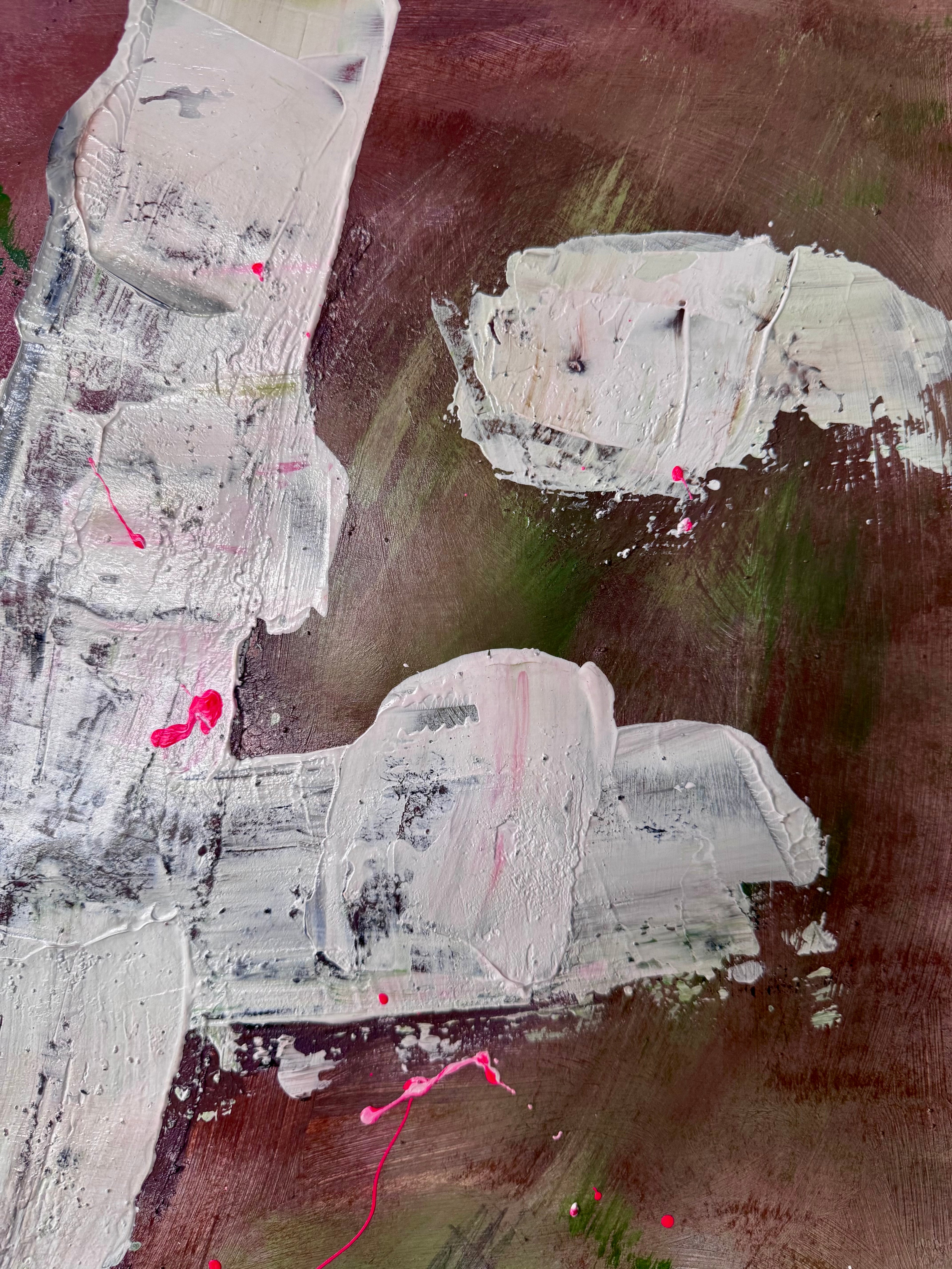 Textured Abstract Cross Painting with Neon Splashes, 22x28 Mixed Media on Poster Paper, Contemporary Expressionist Art