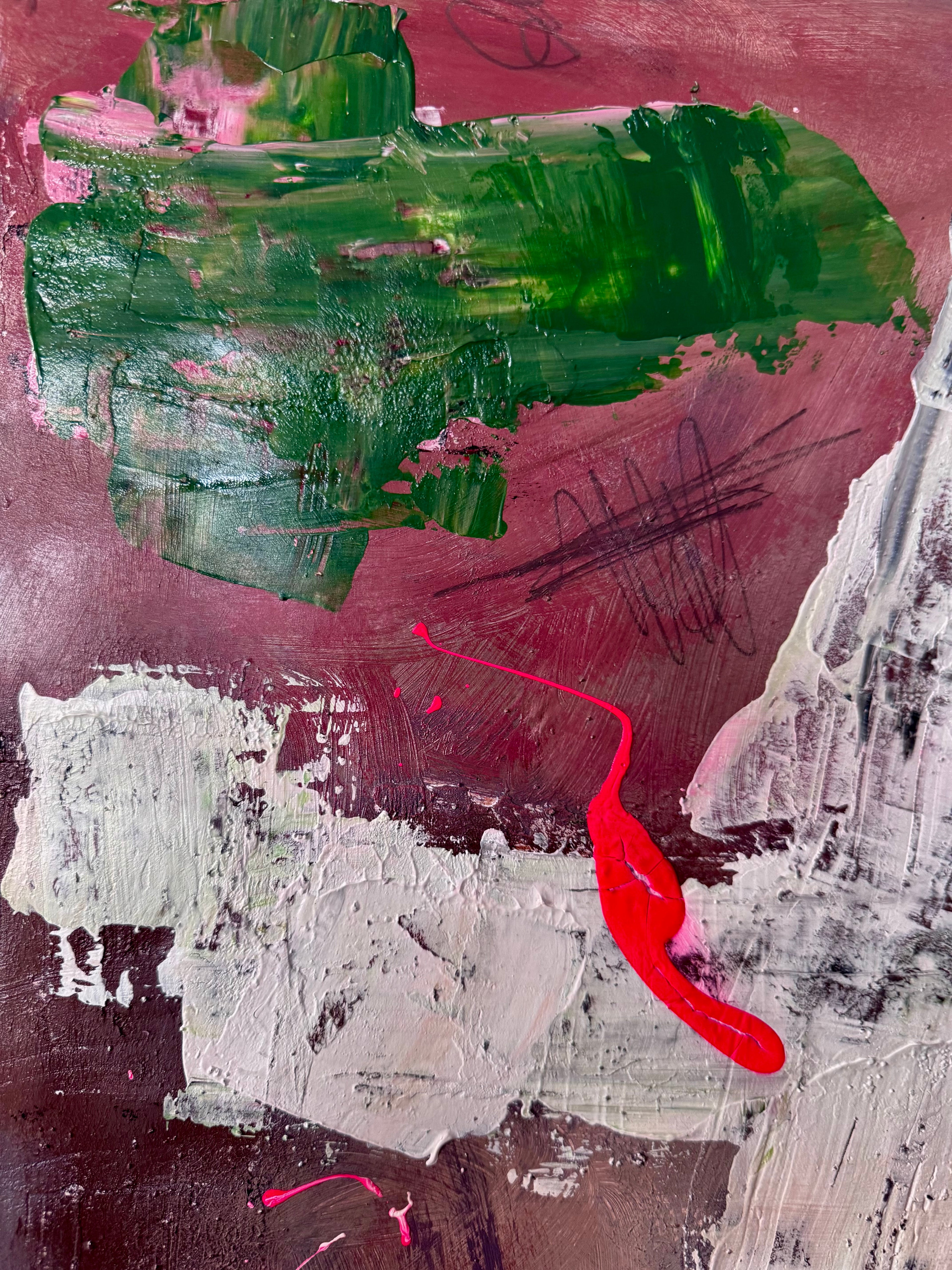 Textured Abstract Cross Painting with Neon Splashes, 22x28 Mixed Media on Poster Paper, Contemporary Expressionist Art