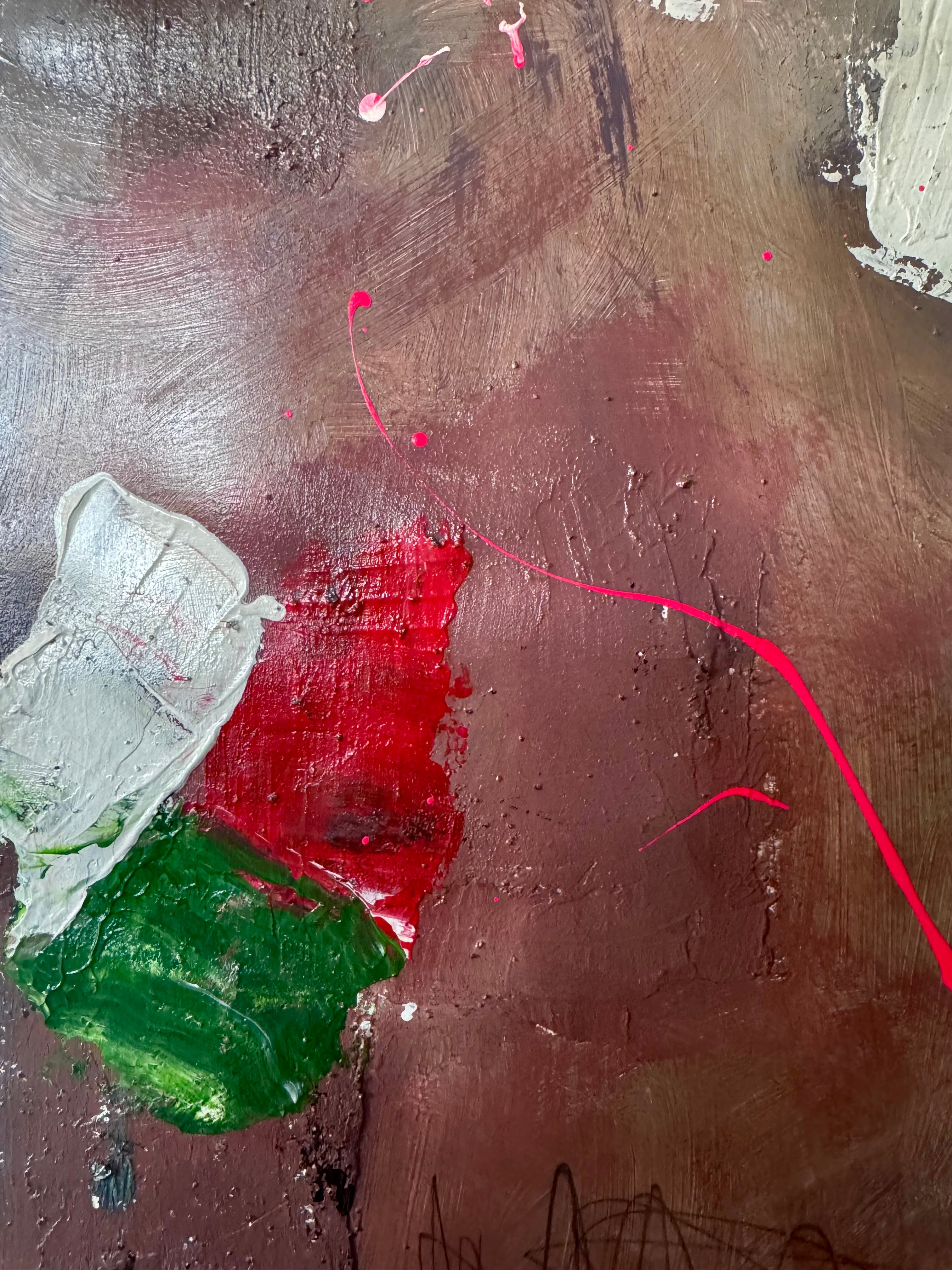 Textured Abstract Cross Painting with Neon Splashes, 22x28 Mixed Media on Poster Paper, Contemporary Expressionist Art