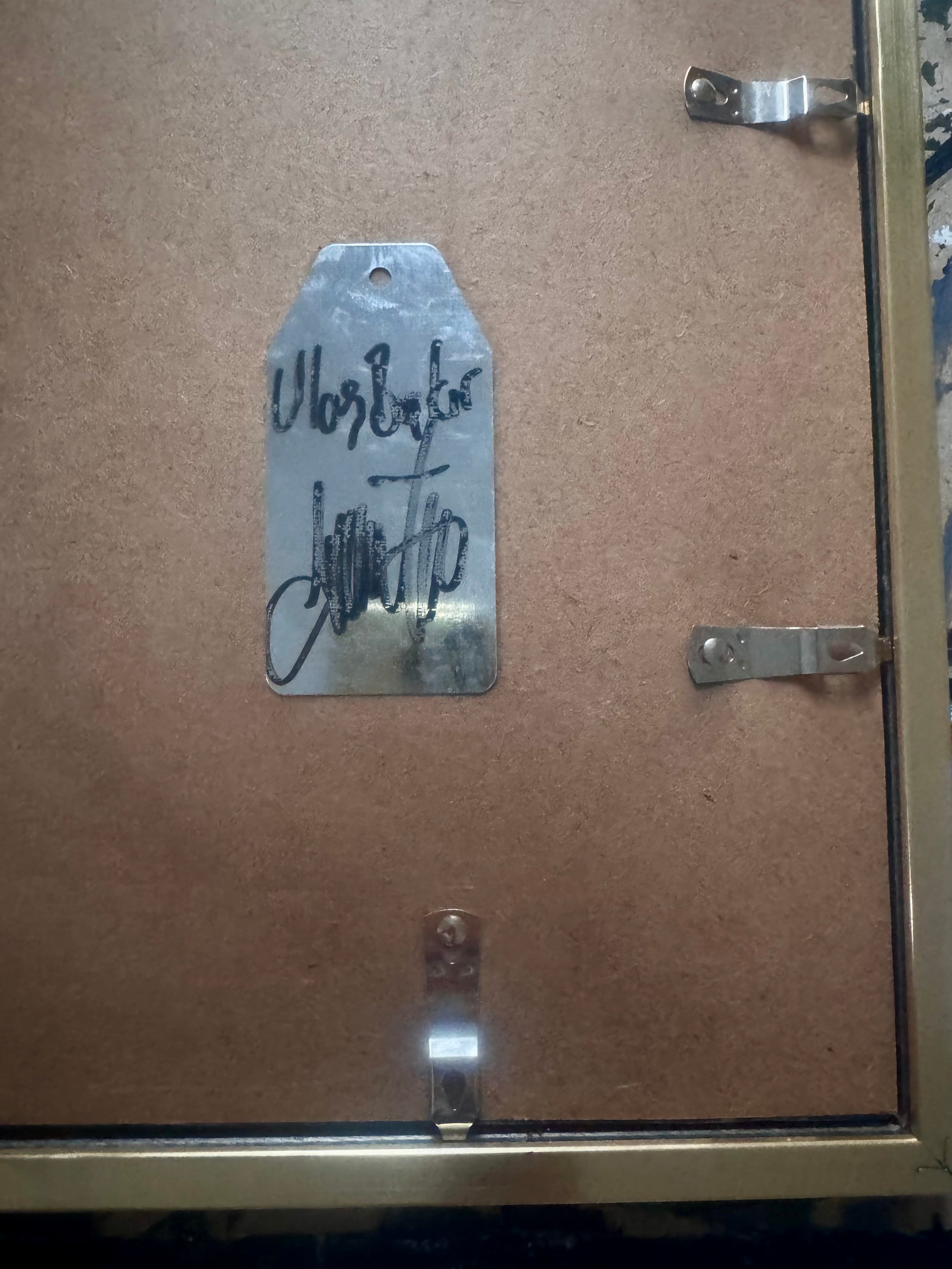 Framed Neo Expressionist Figurative Painting, Gold Metal Frame, Textured Acrylic Art, Black and Red Contemporary Wall Decor