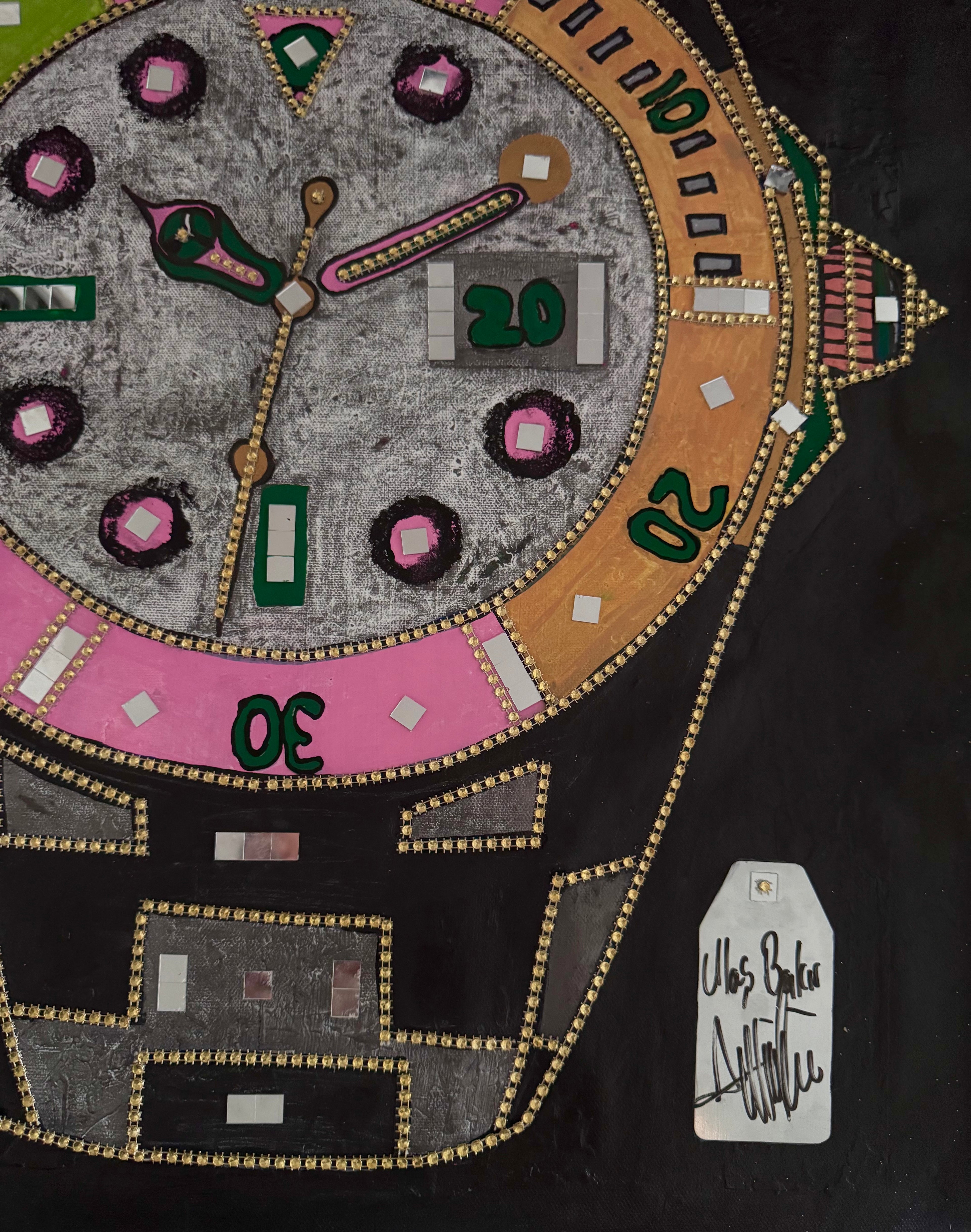 Pop Art Watch Mixed Media Painting, Glass Details, Signed Statement Artwork