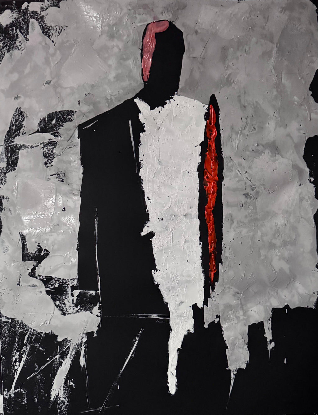 Neo Expressionist Figure Art, Textured Acrylic Painting, Black White Red Abstract Artwork, Palette Knife Modern Wall Decor