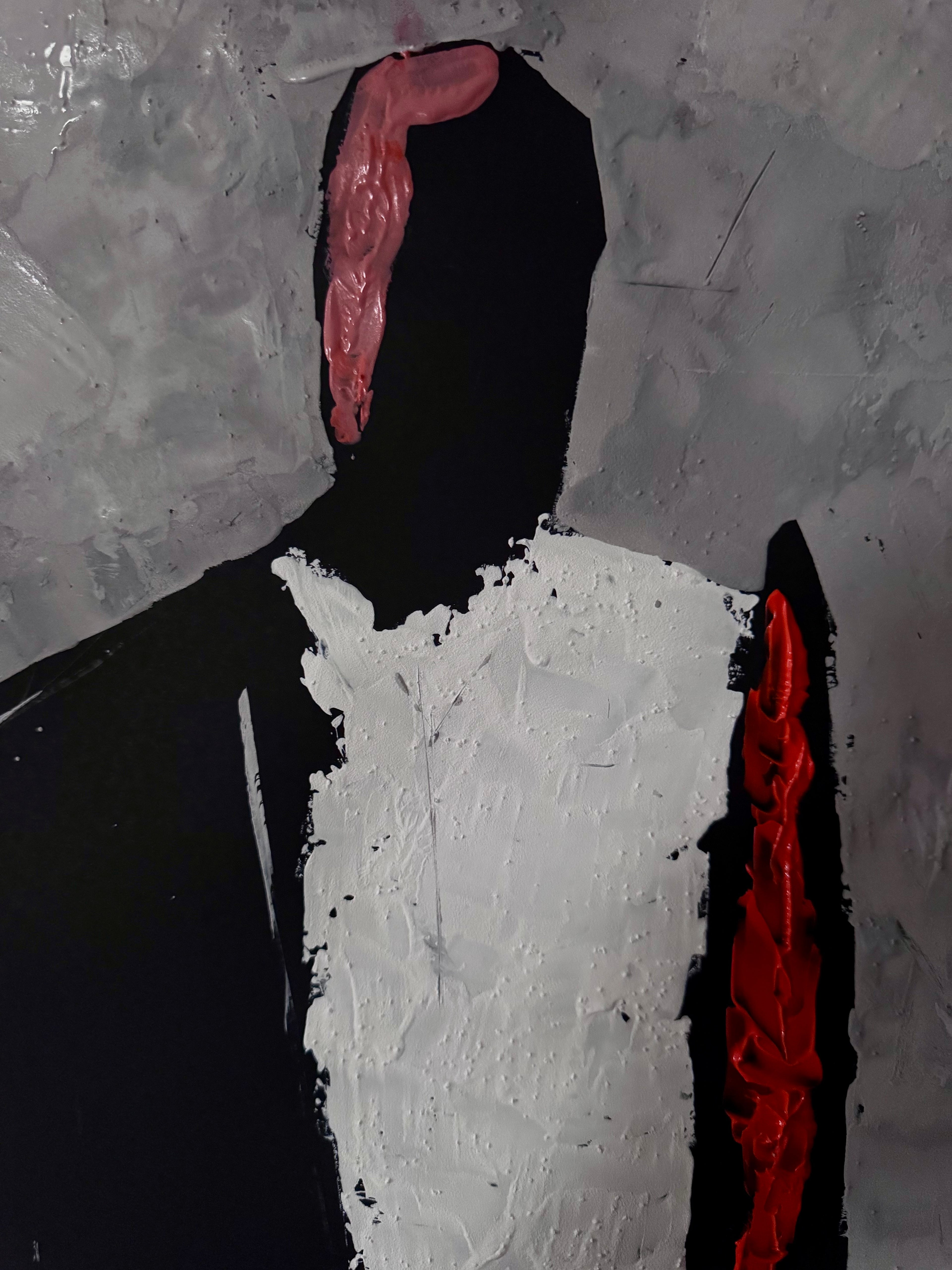 Neo Expressionist Figure Art, Textured Acrylic Painting, Black White Red Abstract Artwork, Palette Knife Modern Wall Decor