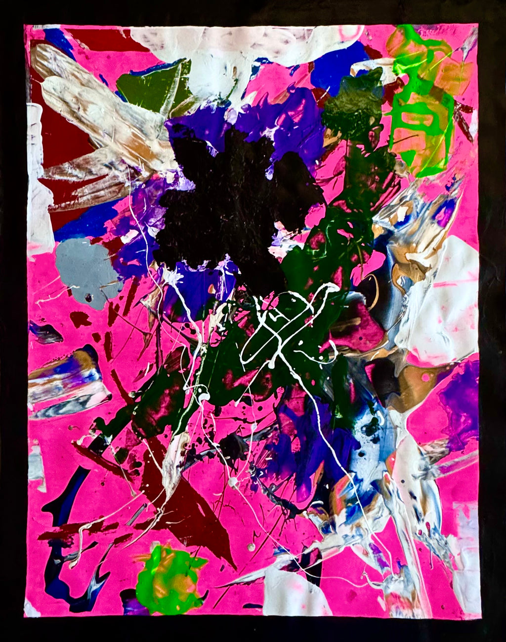 Abstract Expressionist Acrylic Painting, Textured Neon Pink Art, Urban Energy Artwork (22x28 in)