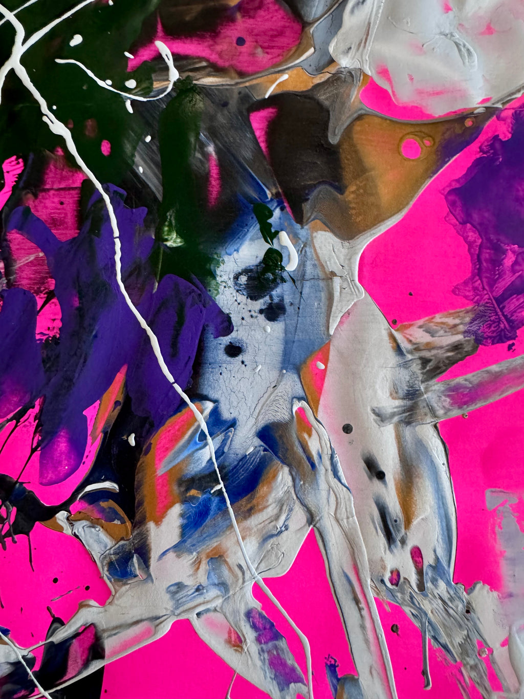 Abstract Expressionist Acrylic Painting, Textured Neon Pink Art, Urban Energy Artwork (22x28 in)