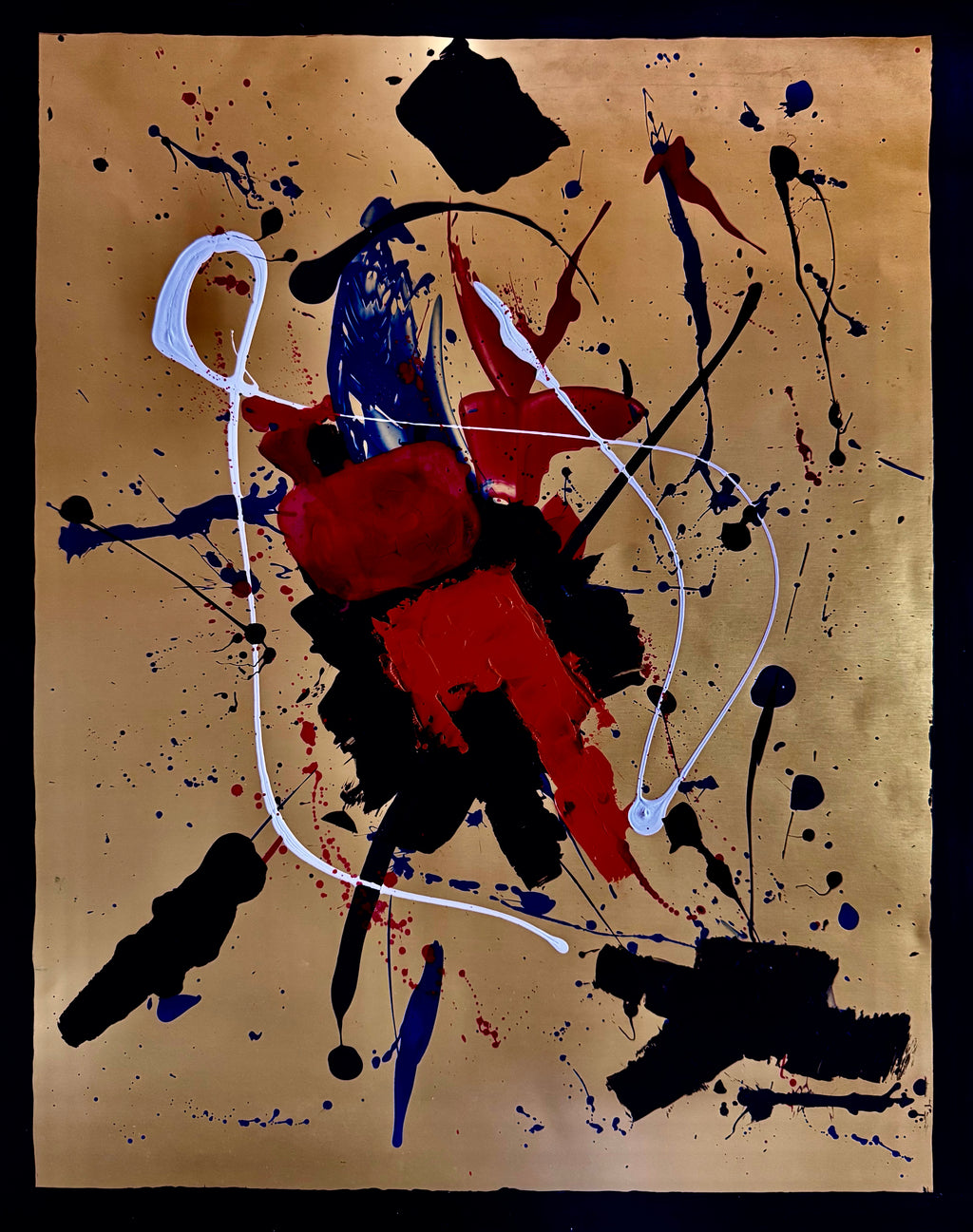 Textured Abstract Expression Painting | Bold Red Black Contemporary Artwork on Poster | Modern Expressive Wall Art 22x28