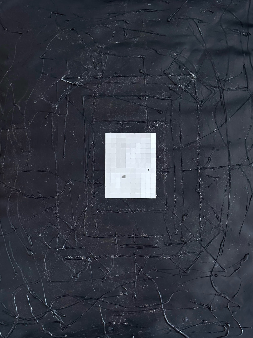 Abstract Textured Mixed Media Painting, Acrylic & Silicone Relief, Glass Elements, Dark Minimal Modern Art on Poster, 22x28 Inches