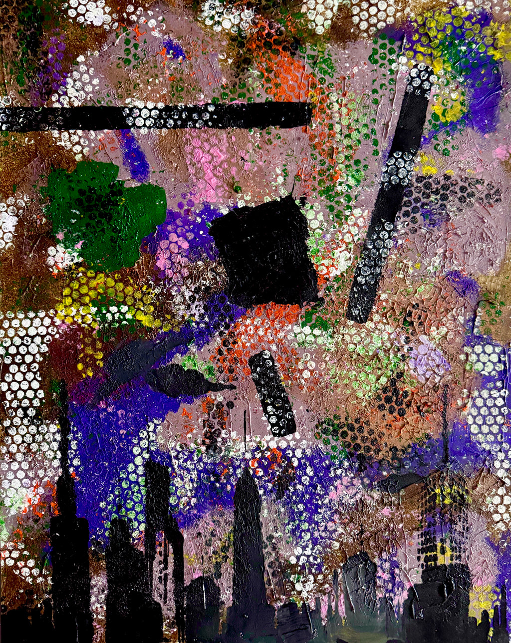 Abstract Manhattan Skyline Painting, Bubble Texture Pop Art, Acrylic on Poster Board 22x28, New York City Urban Contemporary Wall Art