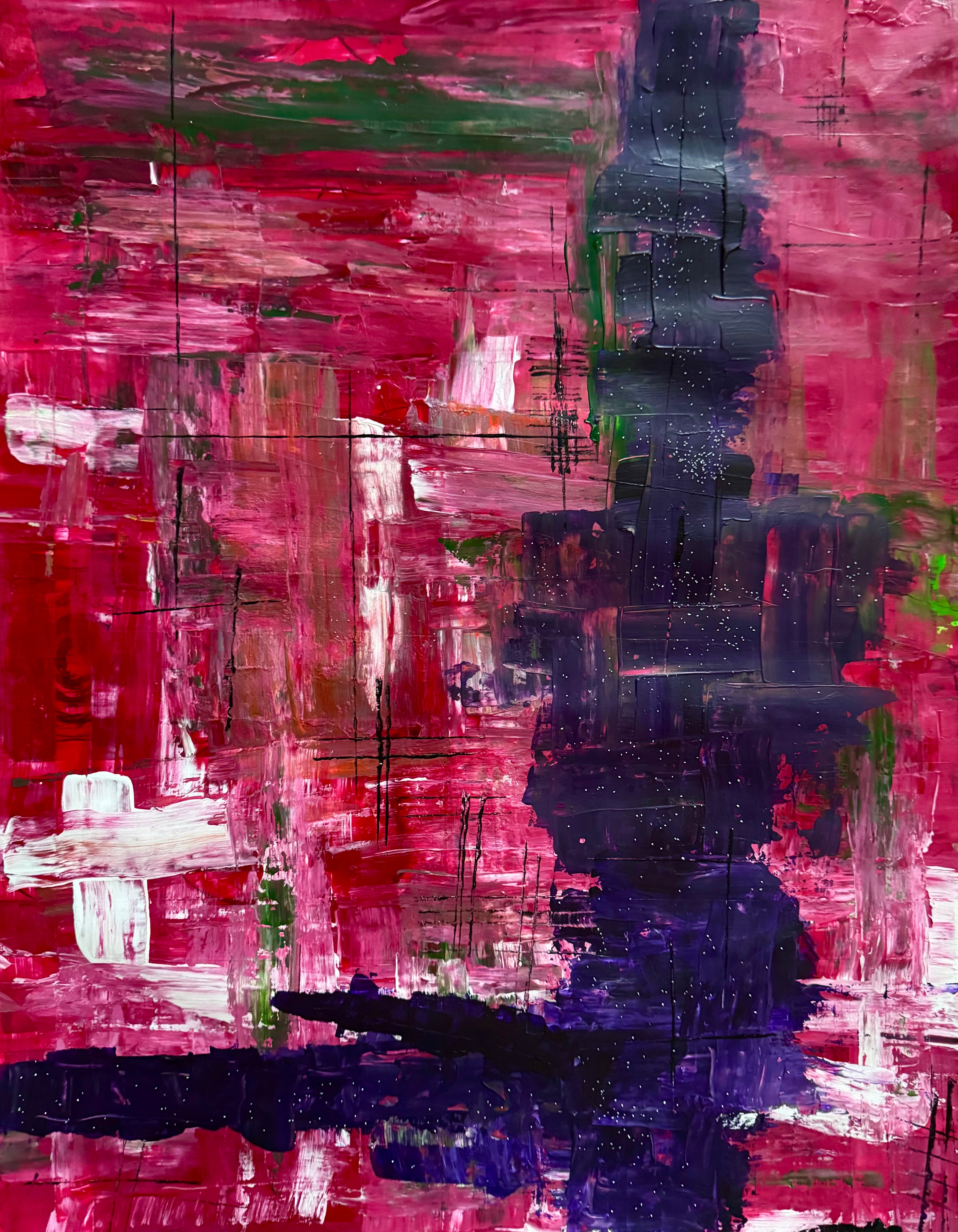 Abstract Acrylic Painting 22x28, Textured Poster Art, Red Pink Modern Wall Art, Palette Knife Brush Work, Contemporary Decor