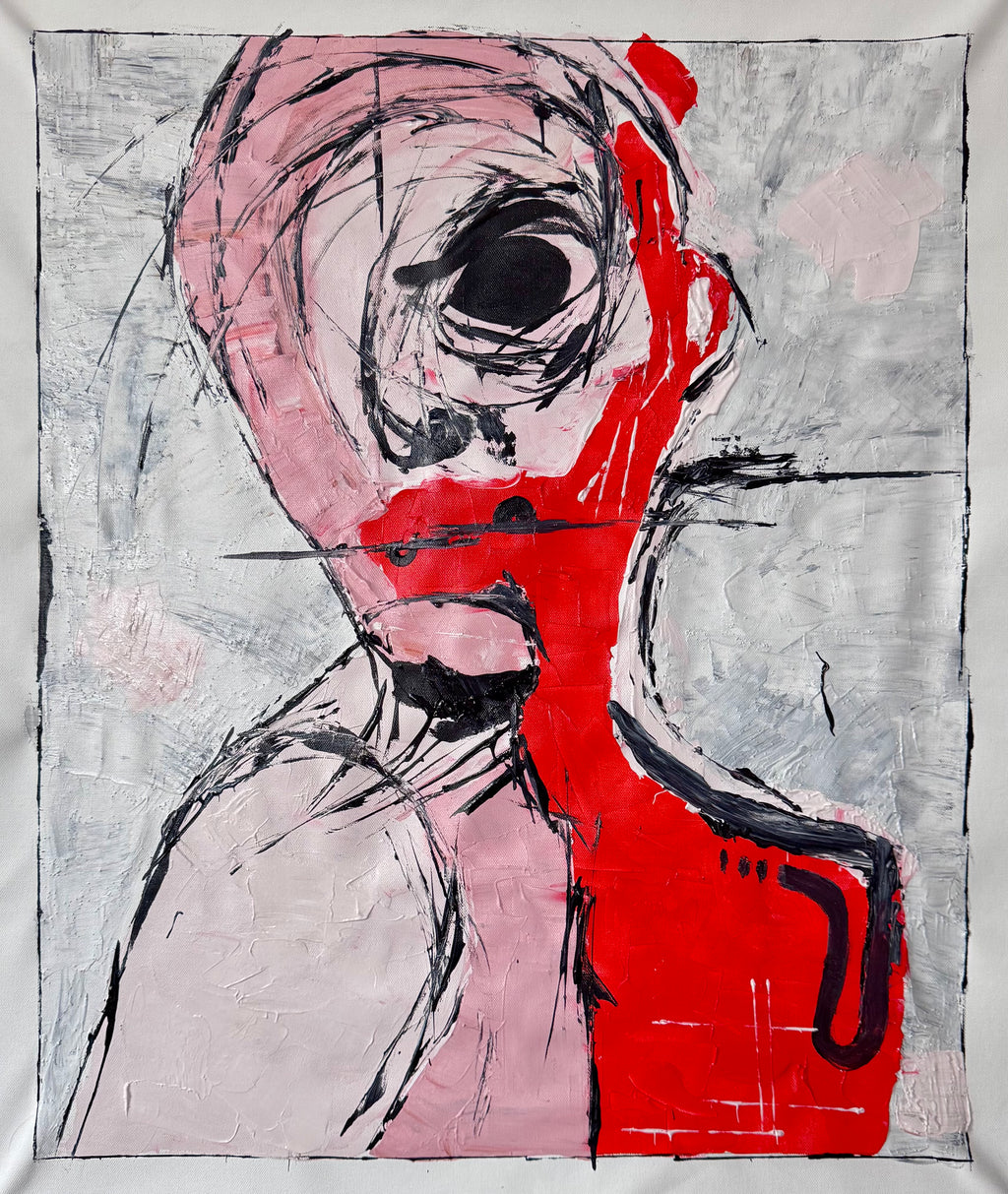 Neo-Expressionist Abstract Portrait Painting on Canvas, Acrylic & Palette Knife Textured Emotional Figure Art 22x26 inch