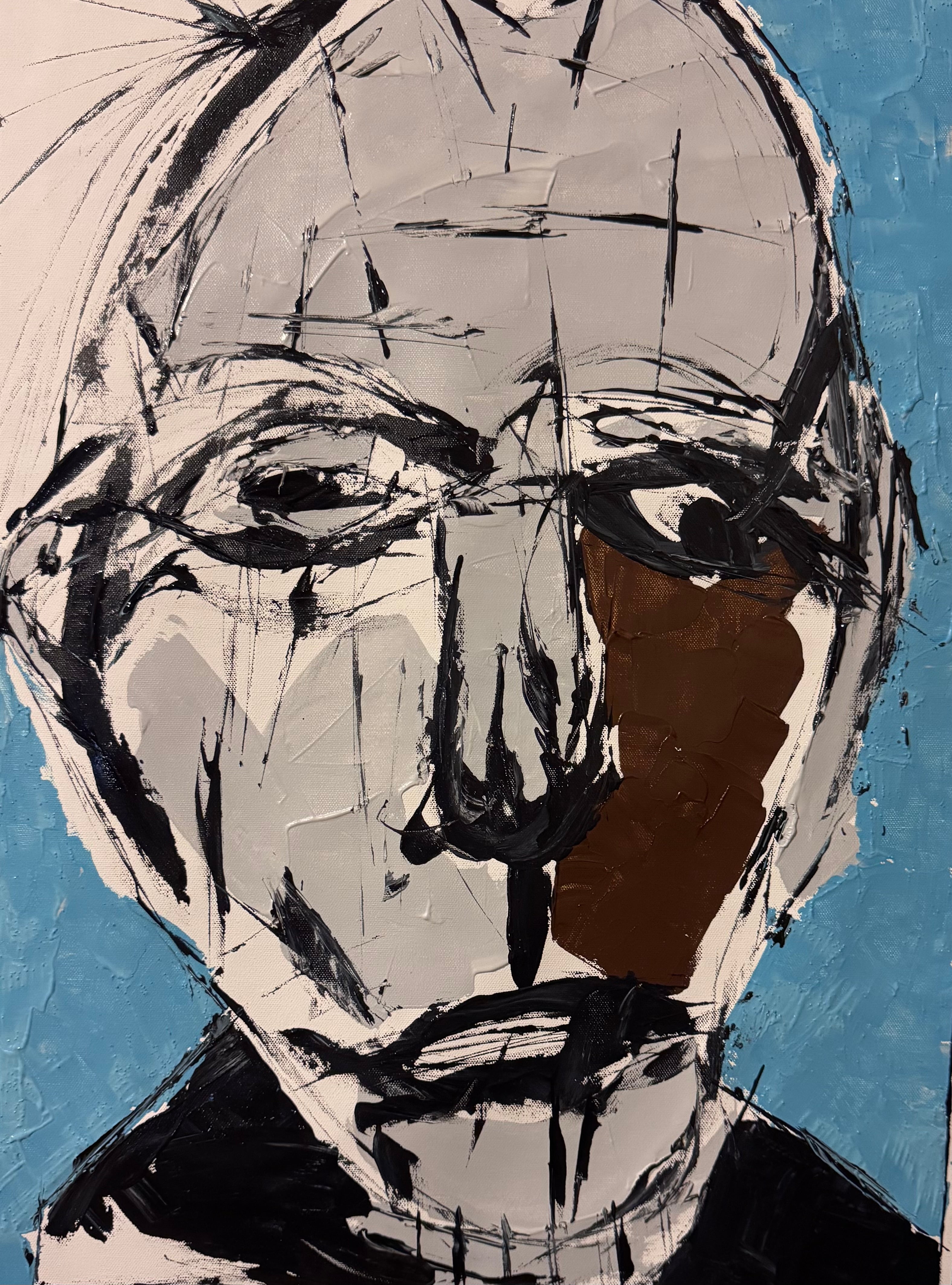 Silent Fragmented Identity | 20x26 Inch Neo-Expressionist Acrylic Portrait on Canvas with Palette Knife & Brush