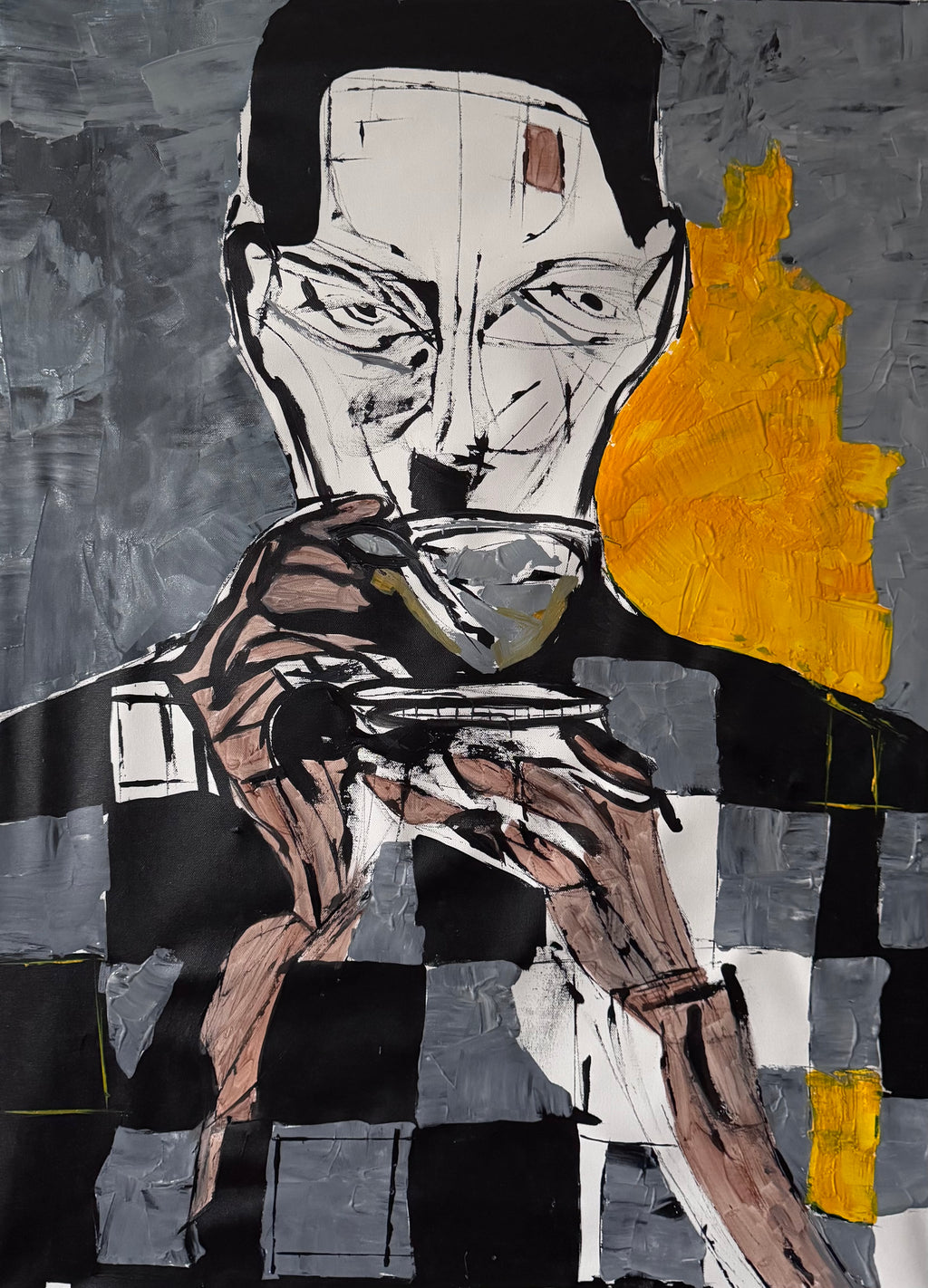 Neo-Expressionist Coffee Portrait | 22x28 Acrylic on Canvas | Hand-Painted with Brush & Palette Knife