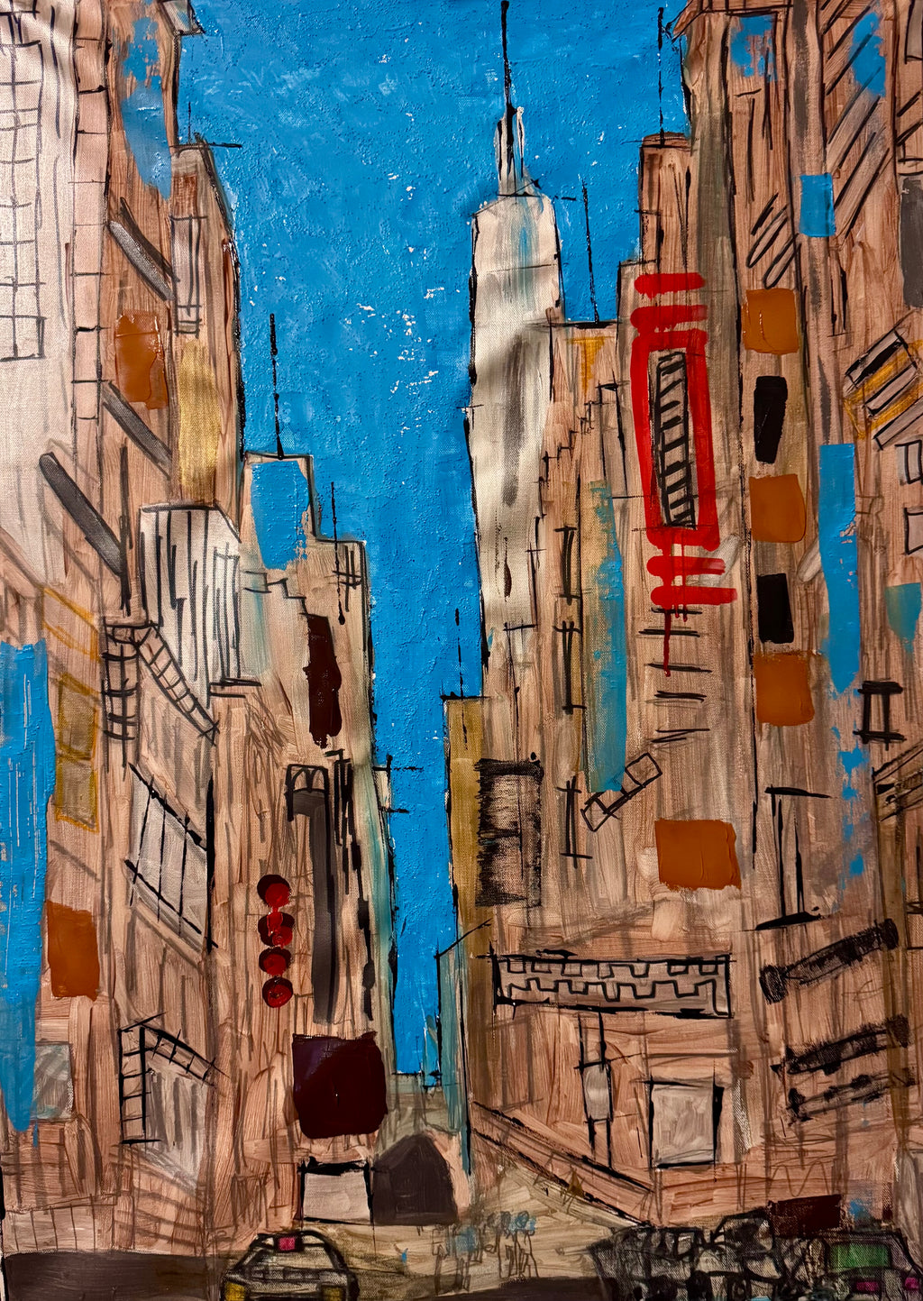 Original NYC Manhattan Skyline Abstract Painting | 26x36 Canvas | Handmade Acrylic & Oil Mixed Media Art