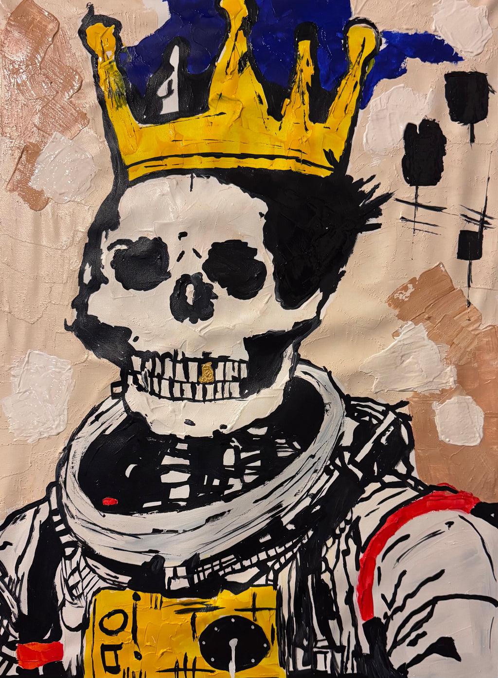 Original Crowned Skull Astronaut Painting | Neo Expressionist Space Art | Handmade Acrylic Canvas | Basquiat Inspired 22x32 inch