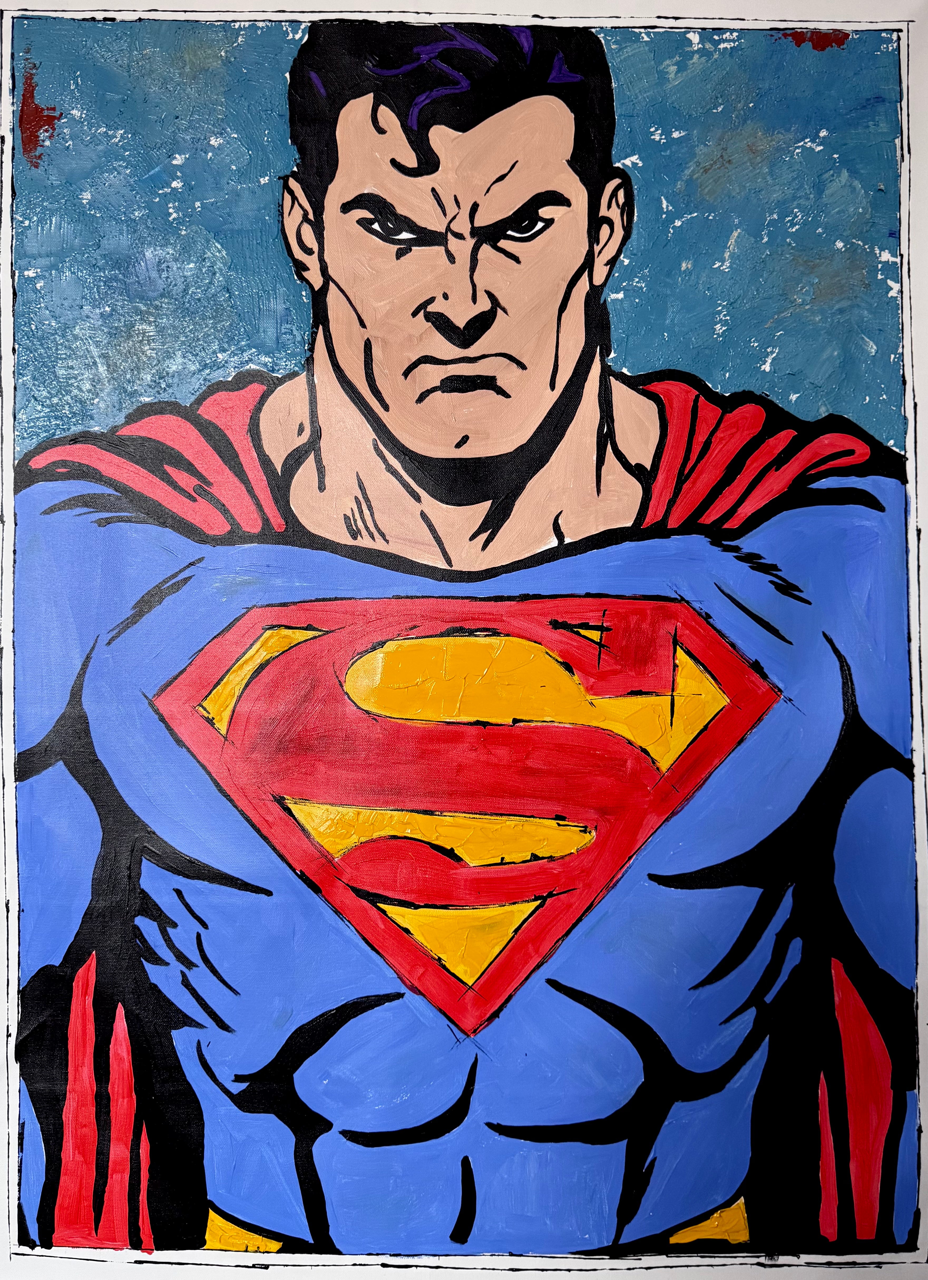 Superman Abstract Acrylic Painting on Canvas 26x36 | Handmade Pop Art Comic Style Wall Artwork