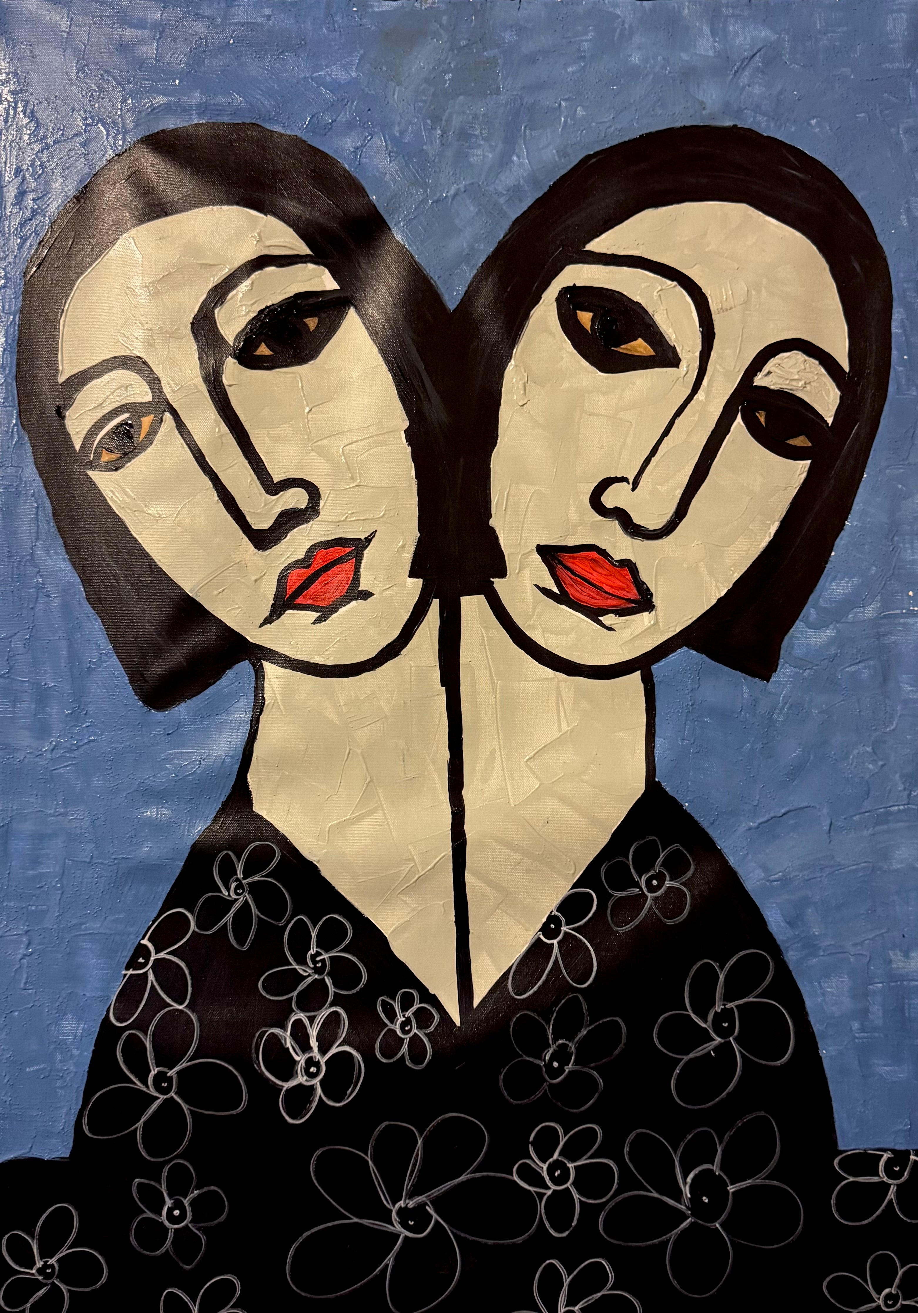 Expressionist Abstract Acrylic Painting on Canvas 26x36 | Handmade Contemporary Figurative Artwork