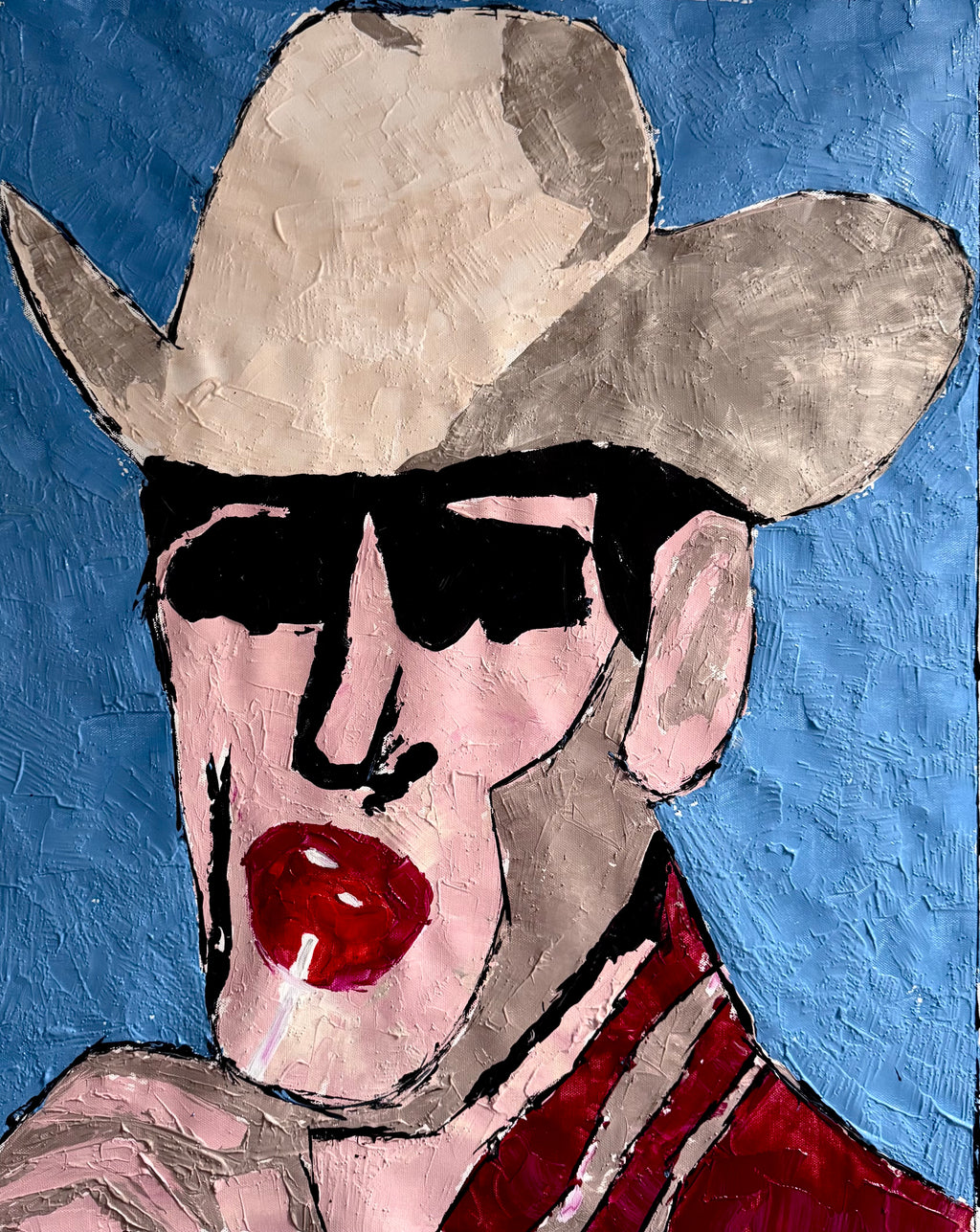 Neo-Expressionist Cowboy Portrait Painting | 22x28 Original Acrylic Canvas Art | Handmade Textured Contemporary Artwork