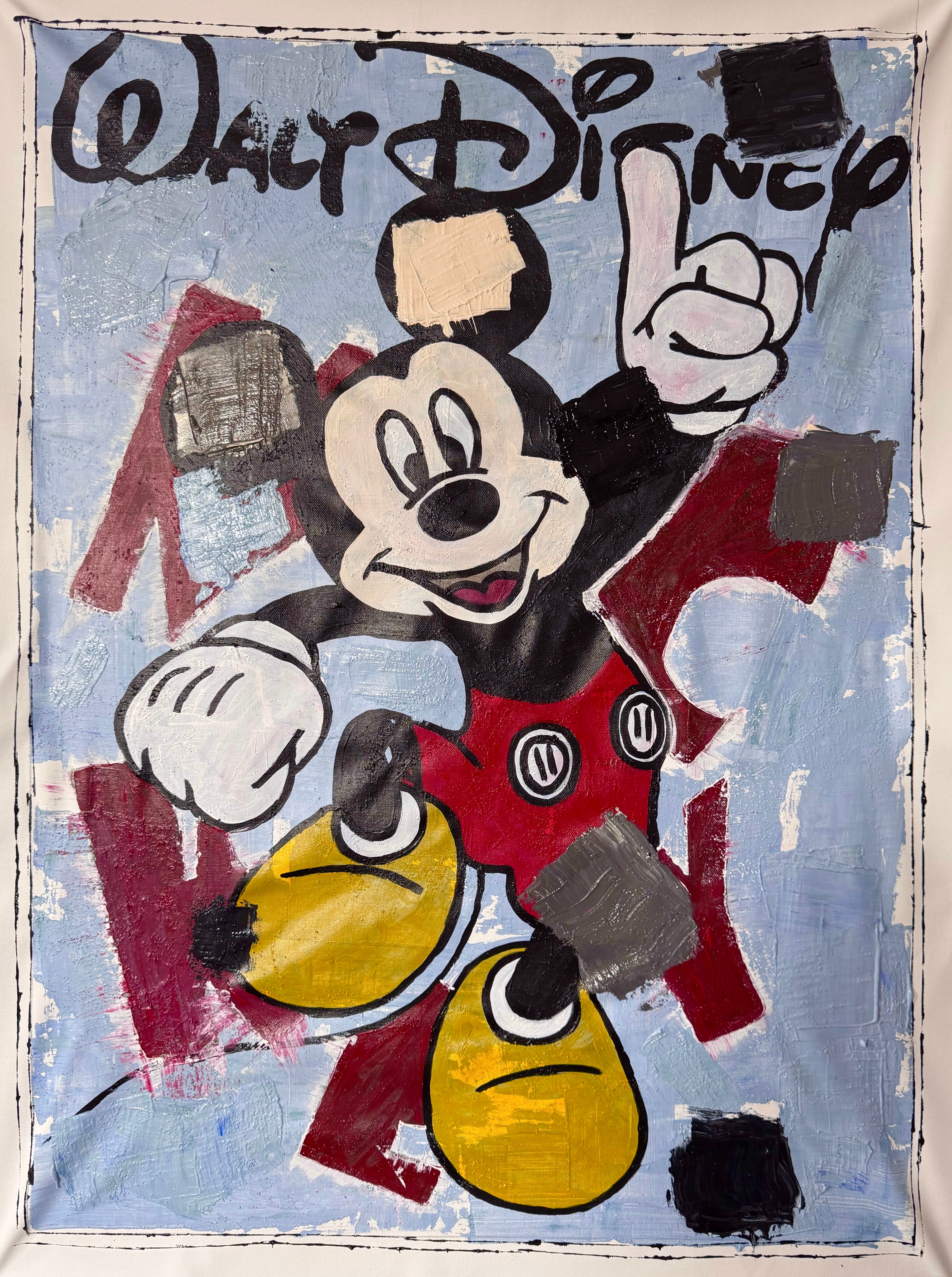 Abstract Walt Disney Acrylic Painting | Handmade Mickey Mouse Canvas Art | Original Pop Art Wall Decor 26x36 inch
