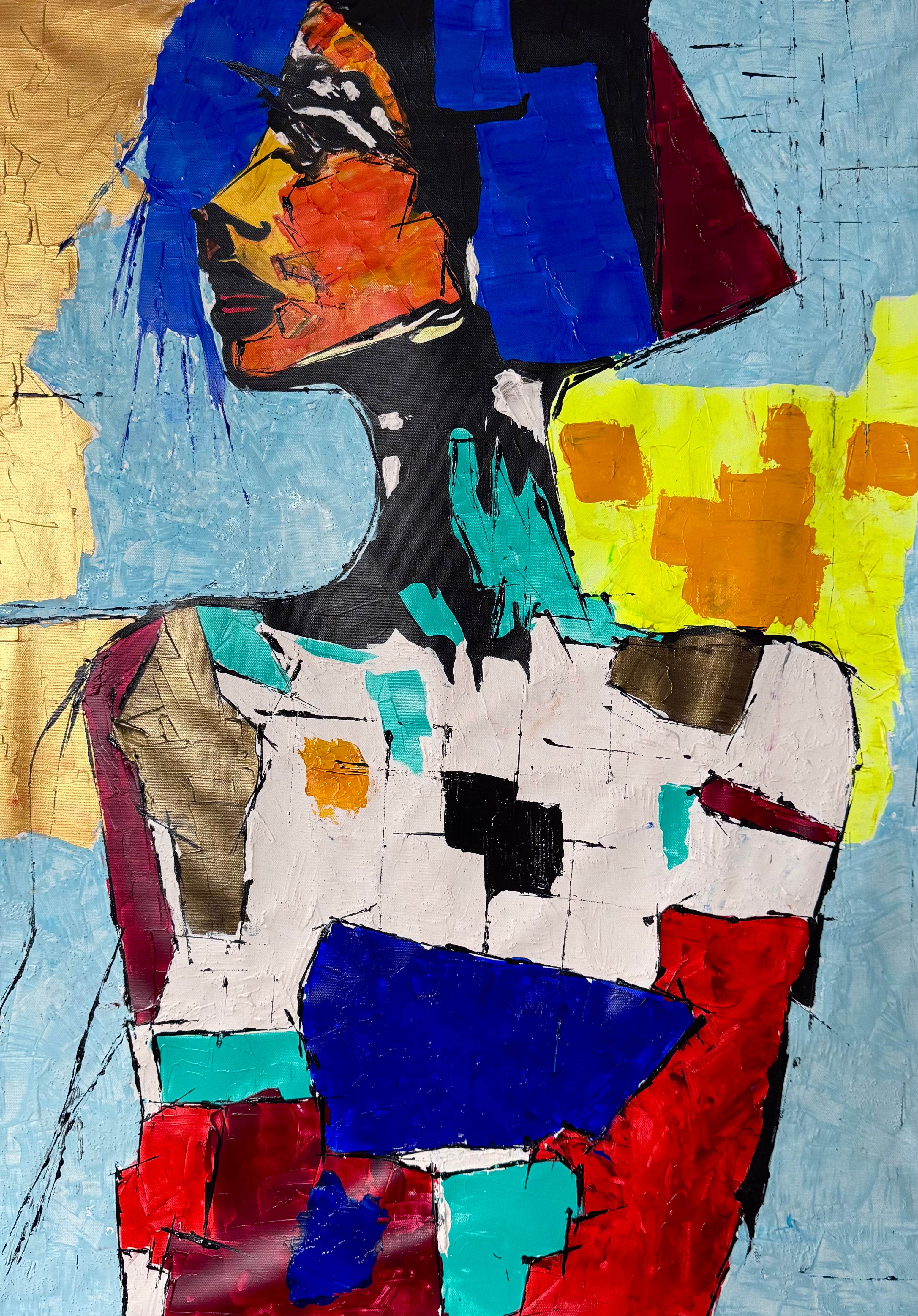 Original Expressionist Abstract Portrait Painting 26x36 Acrylic on Canvas | Textured Contemporary Modern Fine Art