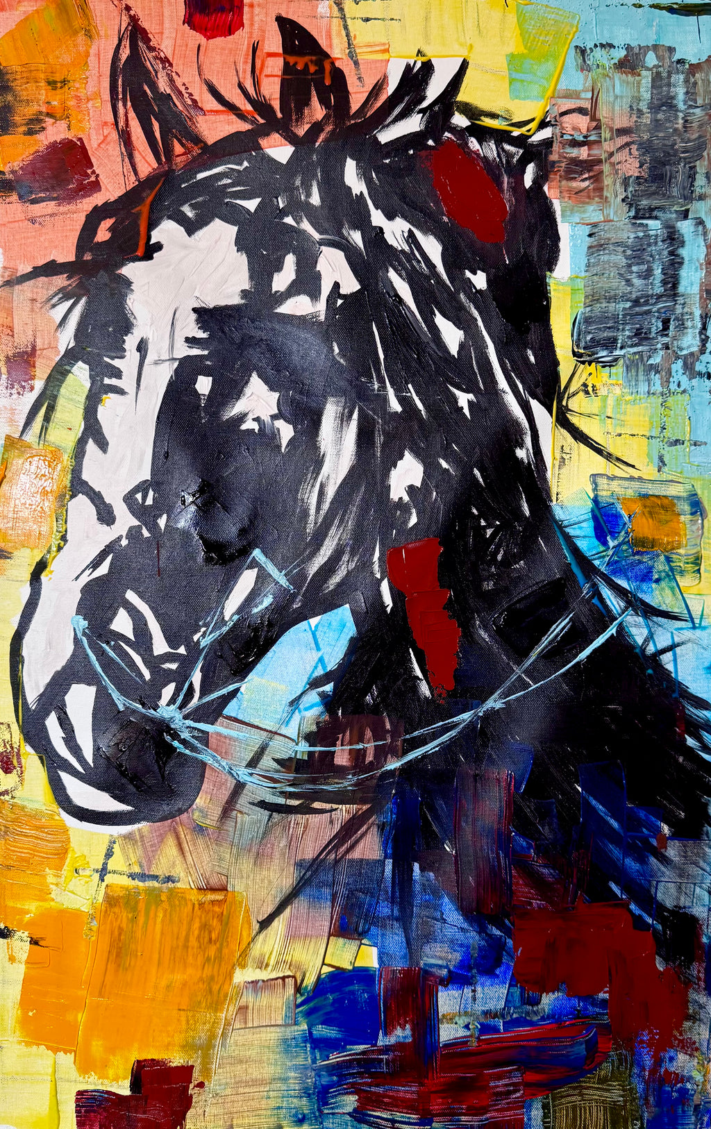 Expressionist Abstract Horse Painting Original Acrylic on Canvas 22x34 Inches | Contemporary Modern Equine Artwork