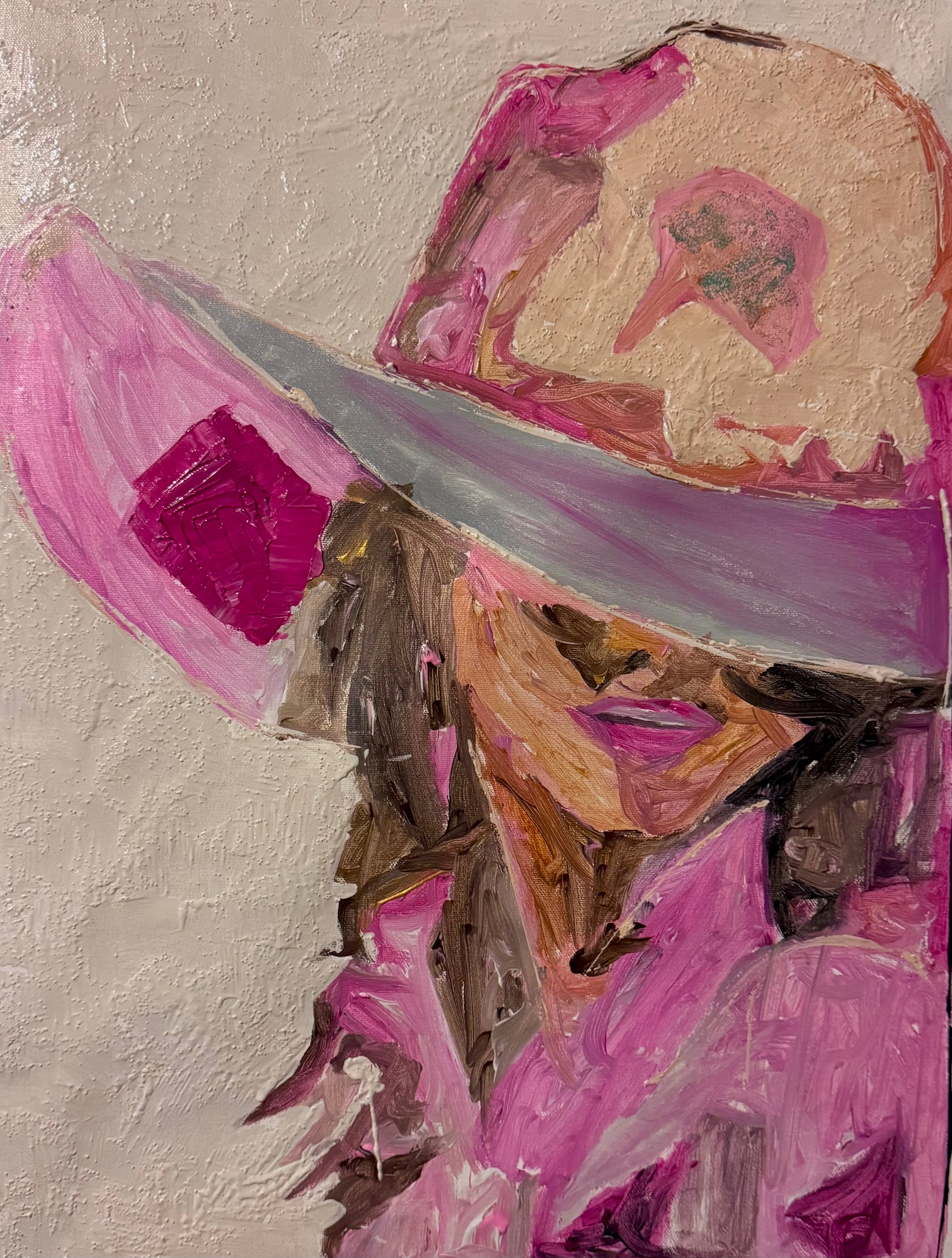 Pink Cowgirl Dreams – Original Abstract Expressionist Acrylic Palette Knife Painting on Canvas, 18x24 Inches