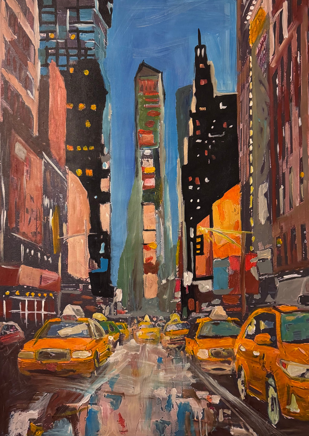 Abstract Manhattan Times Square Skyline | Original Acrylic Painting on Canvas | Palette Knife & Brush | 26x36 Urban Cityscape