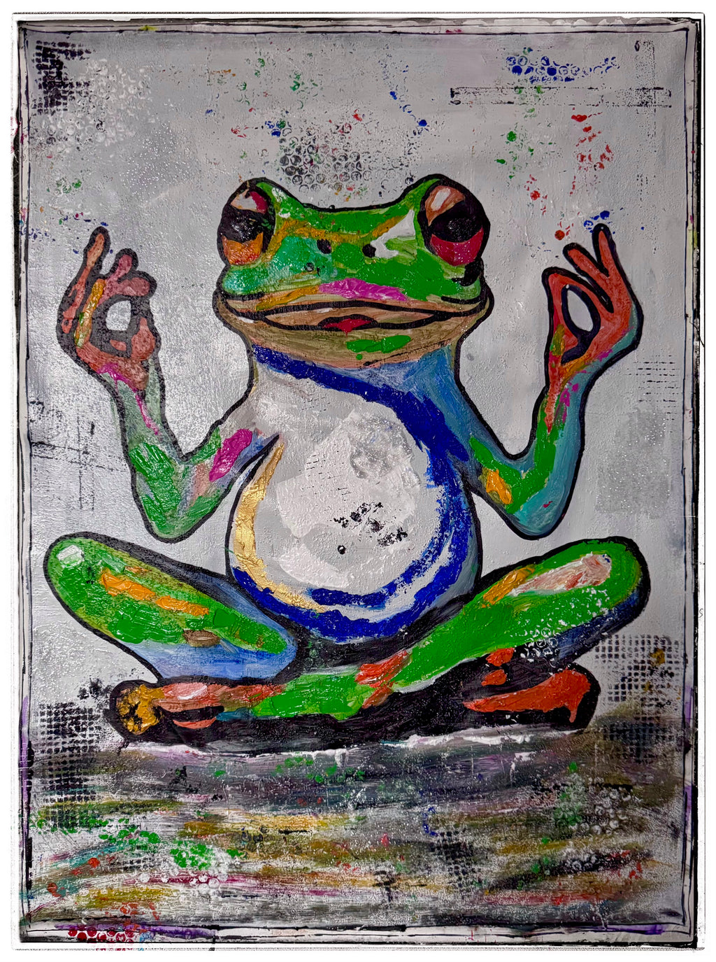Original Abstract Expressionist Frog Painting | 26x36 Acrylic on Canvas | Hand-Painted Palette Knife & Brush Animal Wall Art