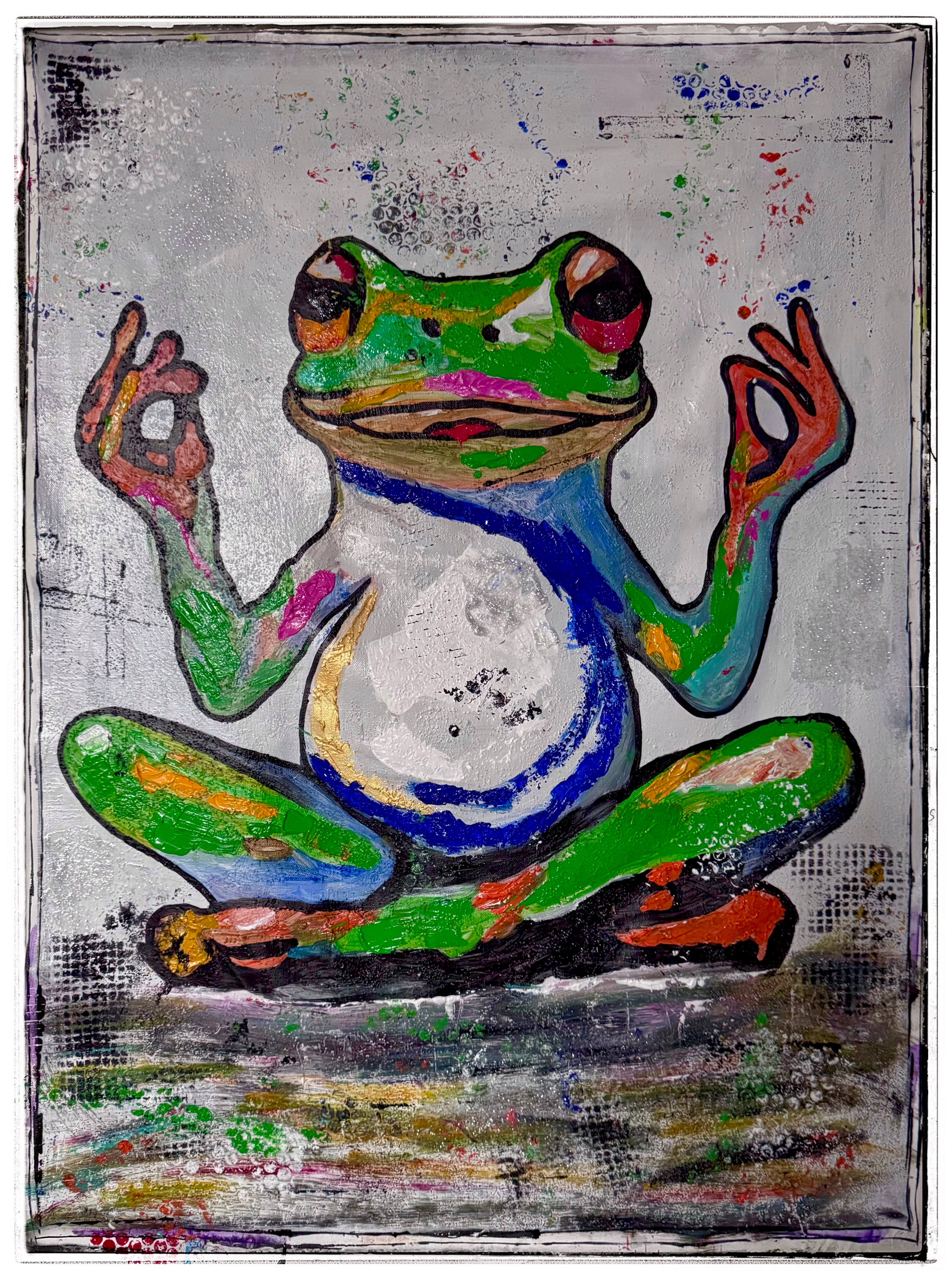 Original Abstract Expressionist Frog Painting | 26x36 Acrylic on Canvas | Hand-Painted Palette Knife & Brush Animal Wall Art