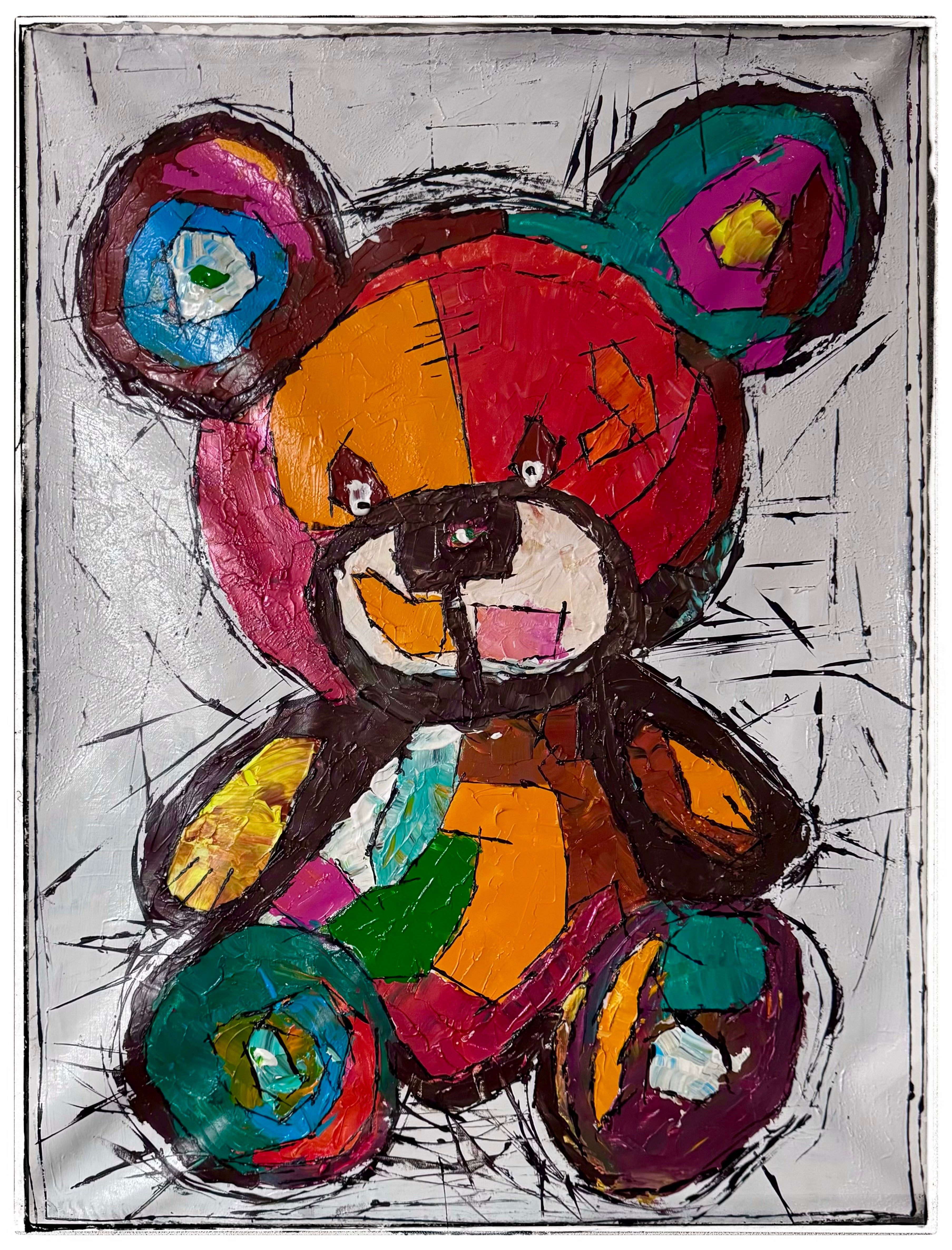 Original Abstract Expressionist Teddy Bear Painting | 26x36” Acrylic on Canvas | Hand-Painted Modern Pop Art Animal