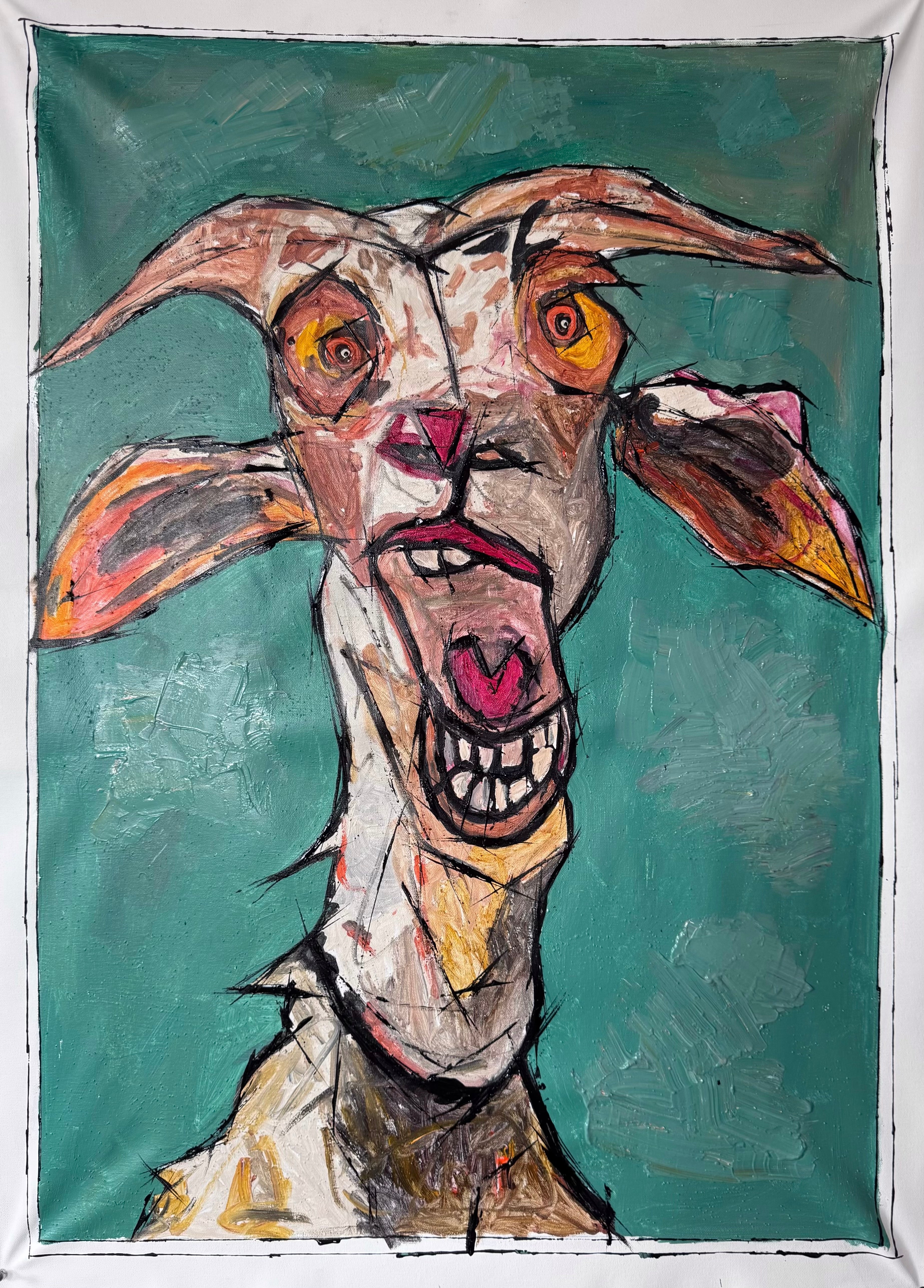 Original Abstract Expressionist Goat Painting | 26x36” Hand-Painted Acrylic on Canvas | Modern Animal Wall Art