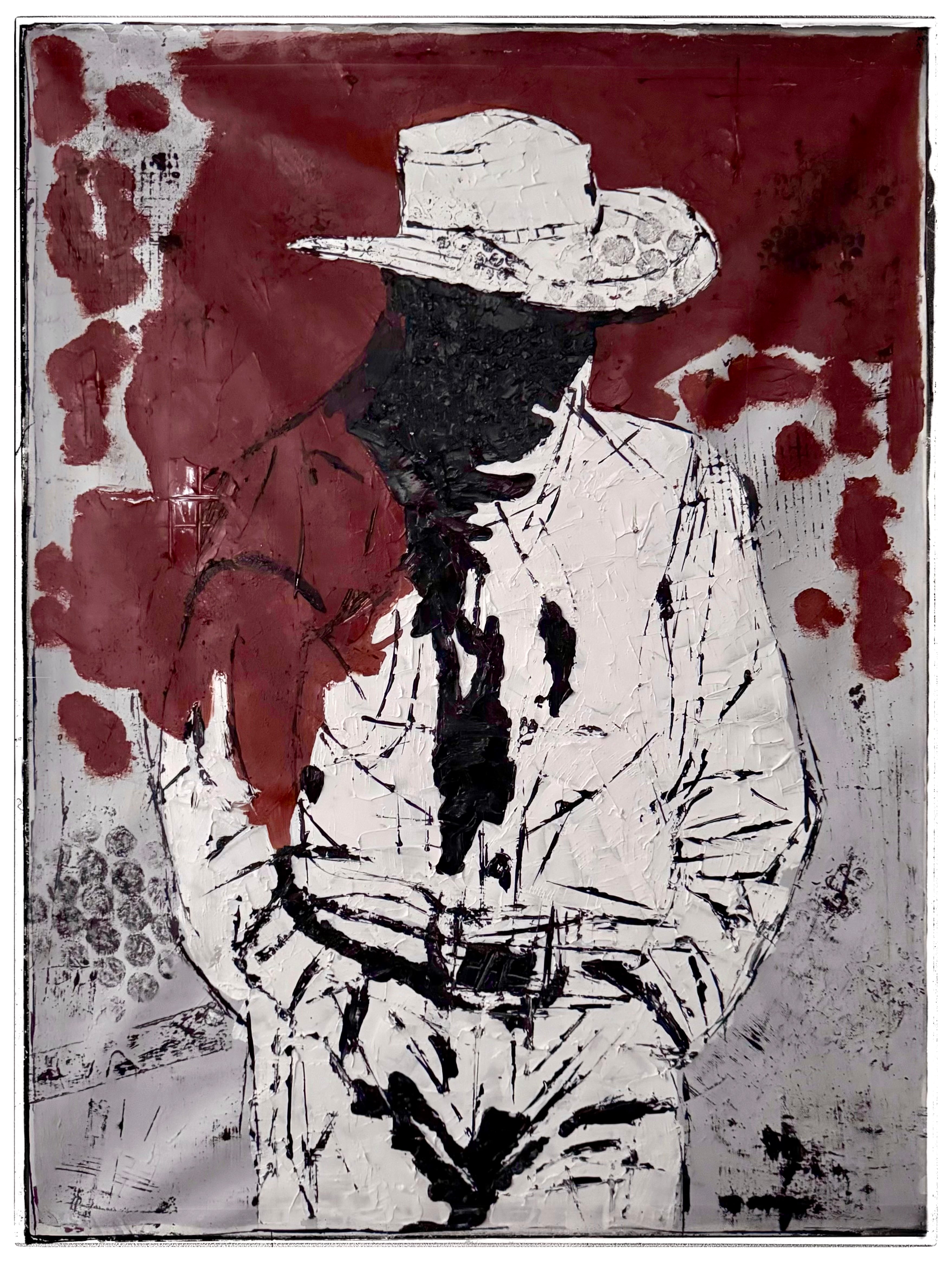 Abstract Expressionist American Cowboy Painting | Hand-Painted Acrylic on Canvas | 26x36 Inches | One-of-a-Kind Artwork
