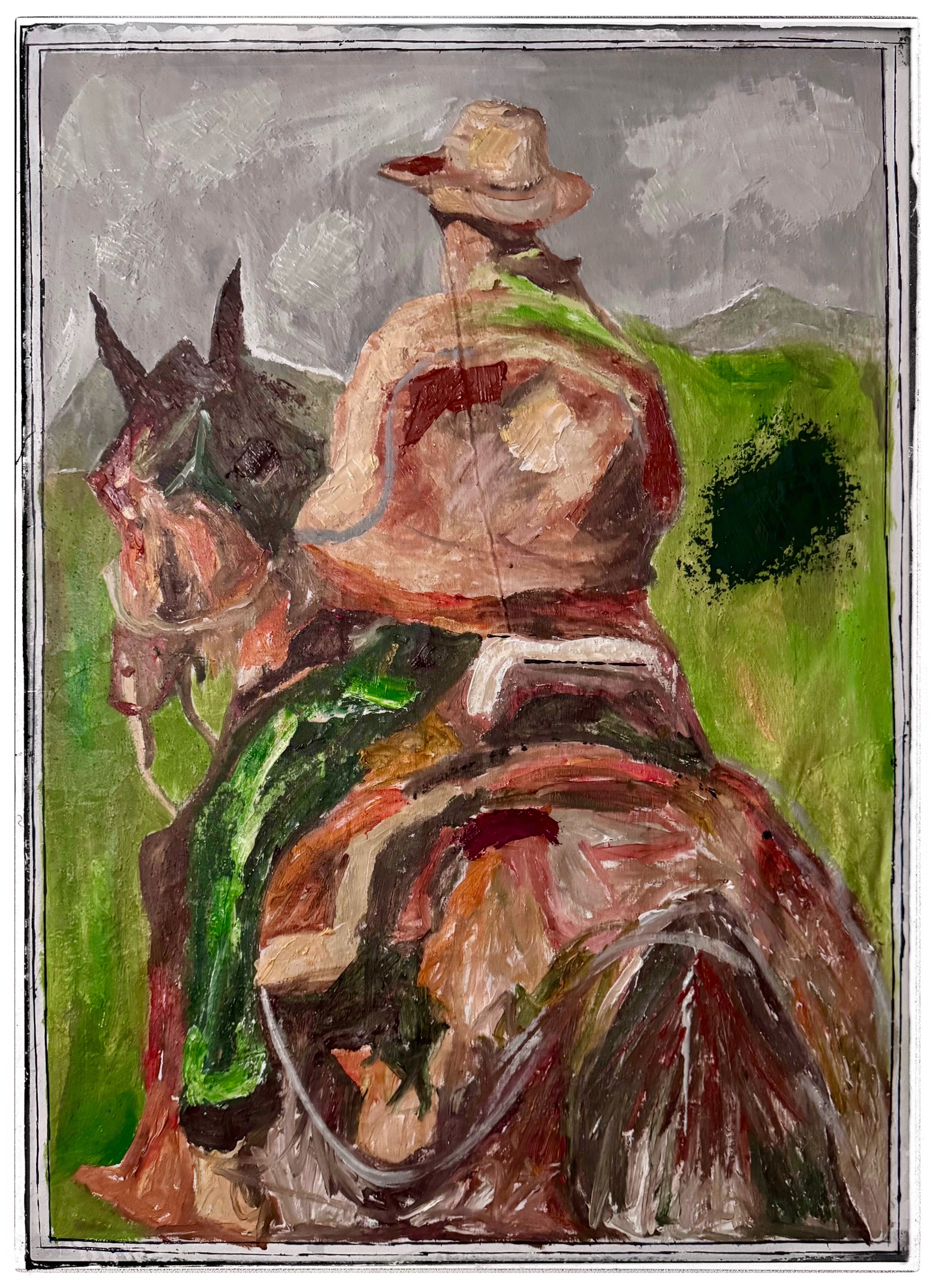 Abstract Expressionist Cowboy Painting | 26x36” Hand-Painted Acrylic on Canvas | Palette Knife & Brush | One of a Kind