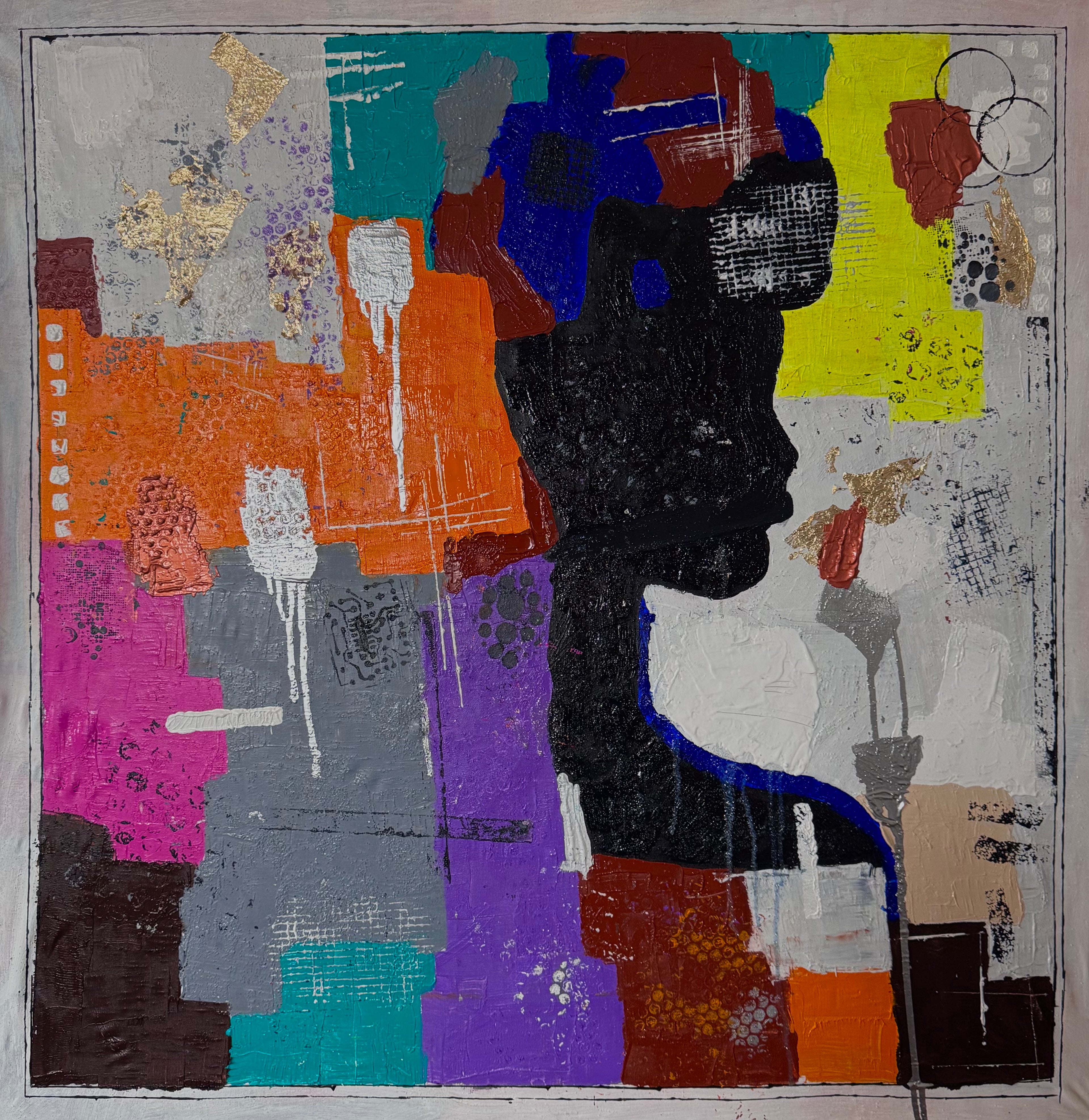 Abstract Expressionist Geometric Portrait | Original 36x36” Acrylic Palette Knife Painting on Canvas | One-of-a-Kind Artwork