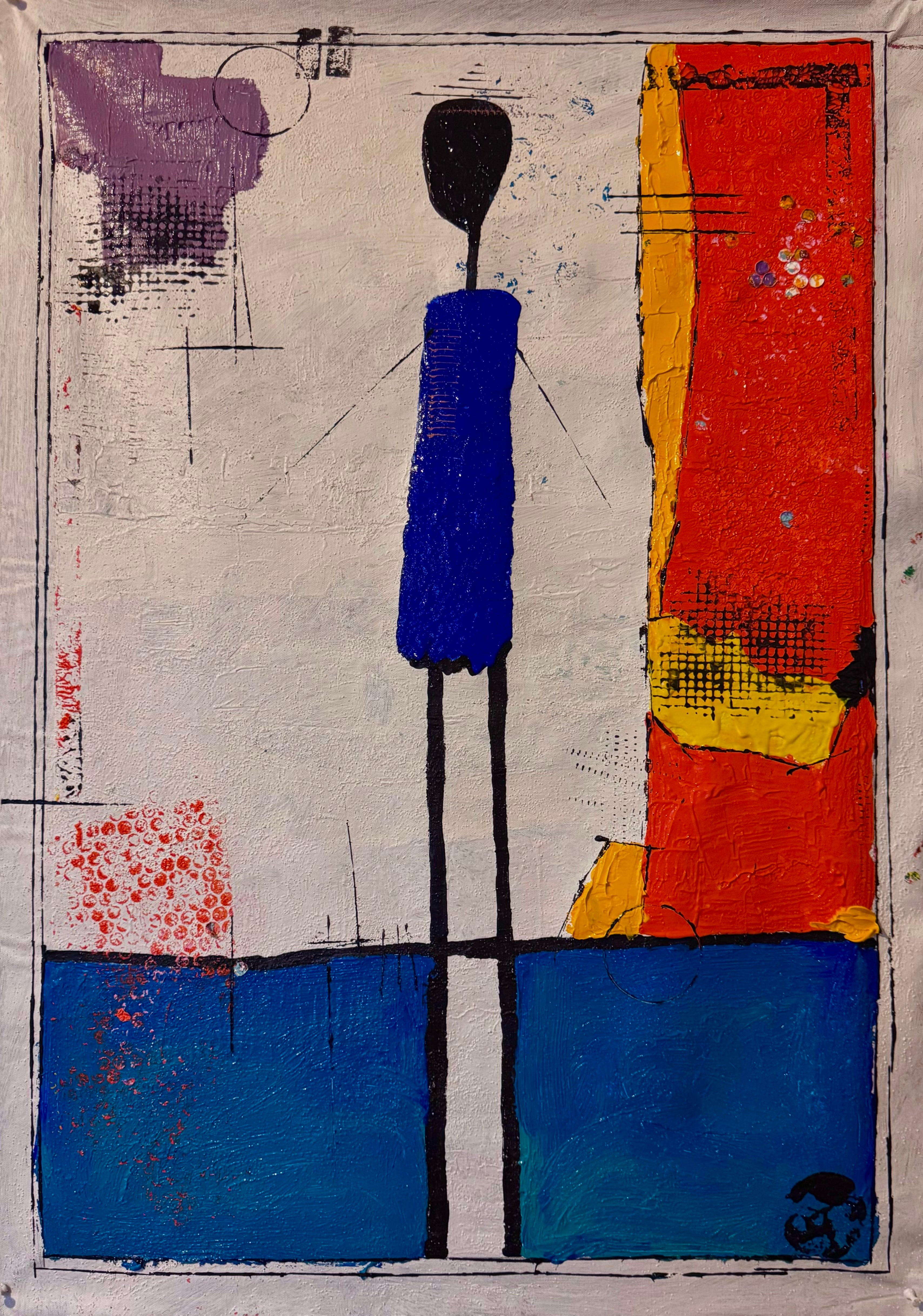 Silent Figure in Blue | Original Neo-Expressionist Abstract Acrylic Painting on Canvas | Textured Palette Knife Artwork