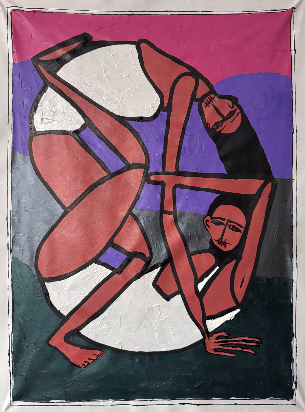 Original Abstract Expressionist Yoga Figures Painting | 26x36 Acrylic on Canvas | Handmade Palette Knife & Brush Artwork