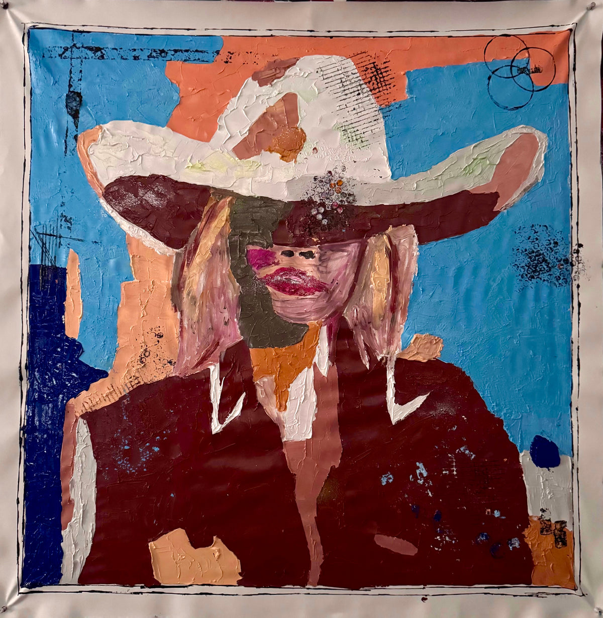 Original Abstract Cowgirl Painting | Hand-Painted Acrylic on Canvas | Textured Palette Knife & Brush | Expressionist Wall Art