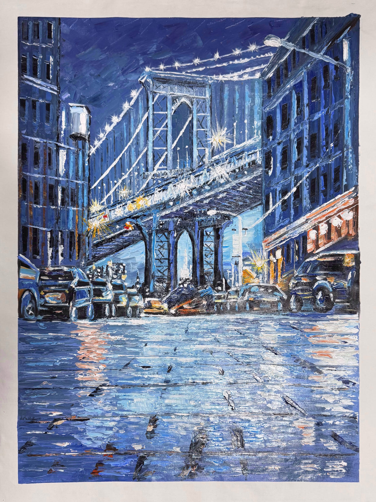 Brooklyn Bridge New York Original Acrylic Painting 26x36, Palette Knife & Brush, Textured NYC Cityscape Wall Art