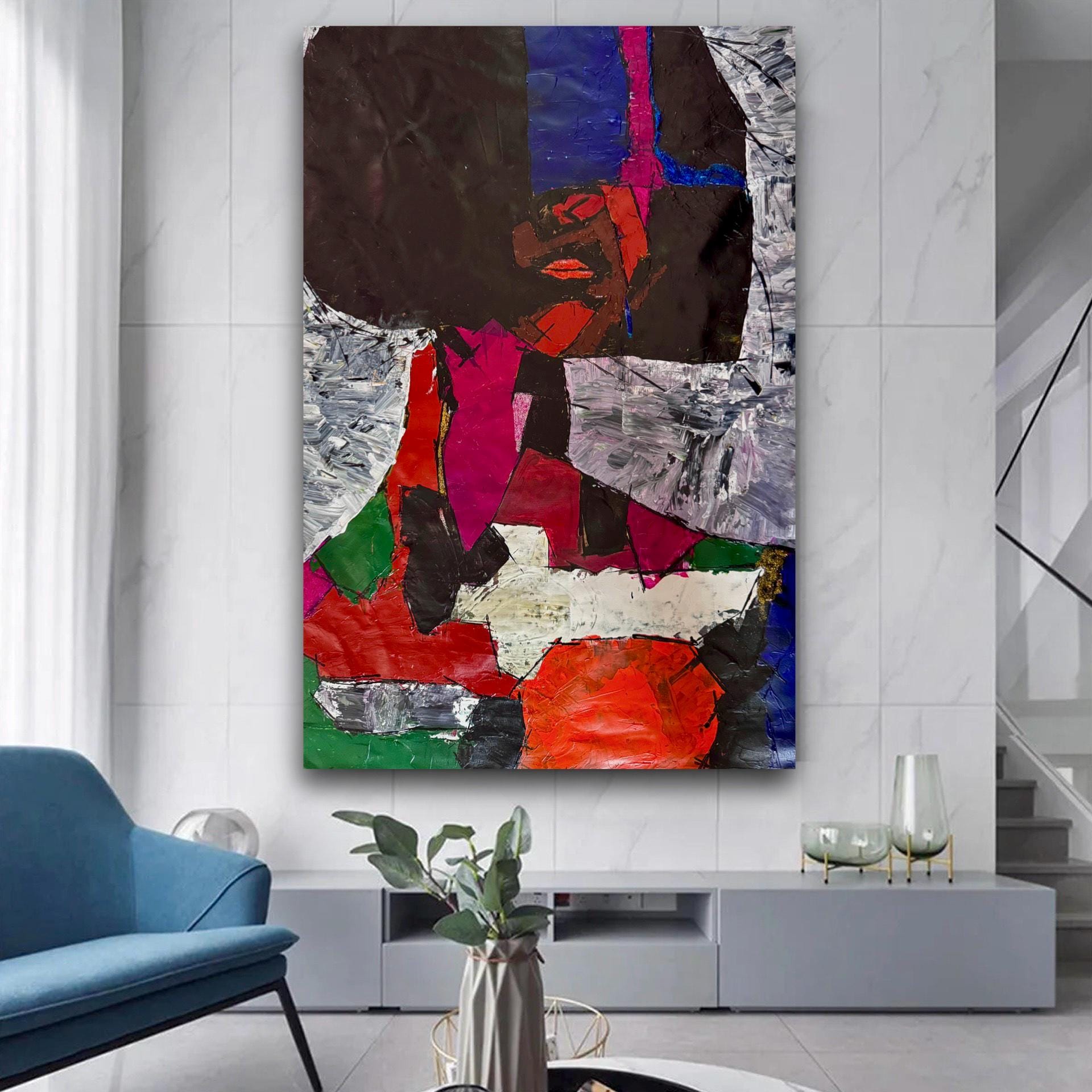 Abstract Expressionist Portrait Painting, Textured Acrylic Art (24x35 inch Canvas)